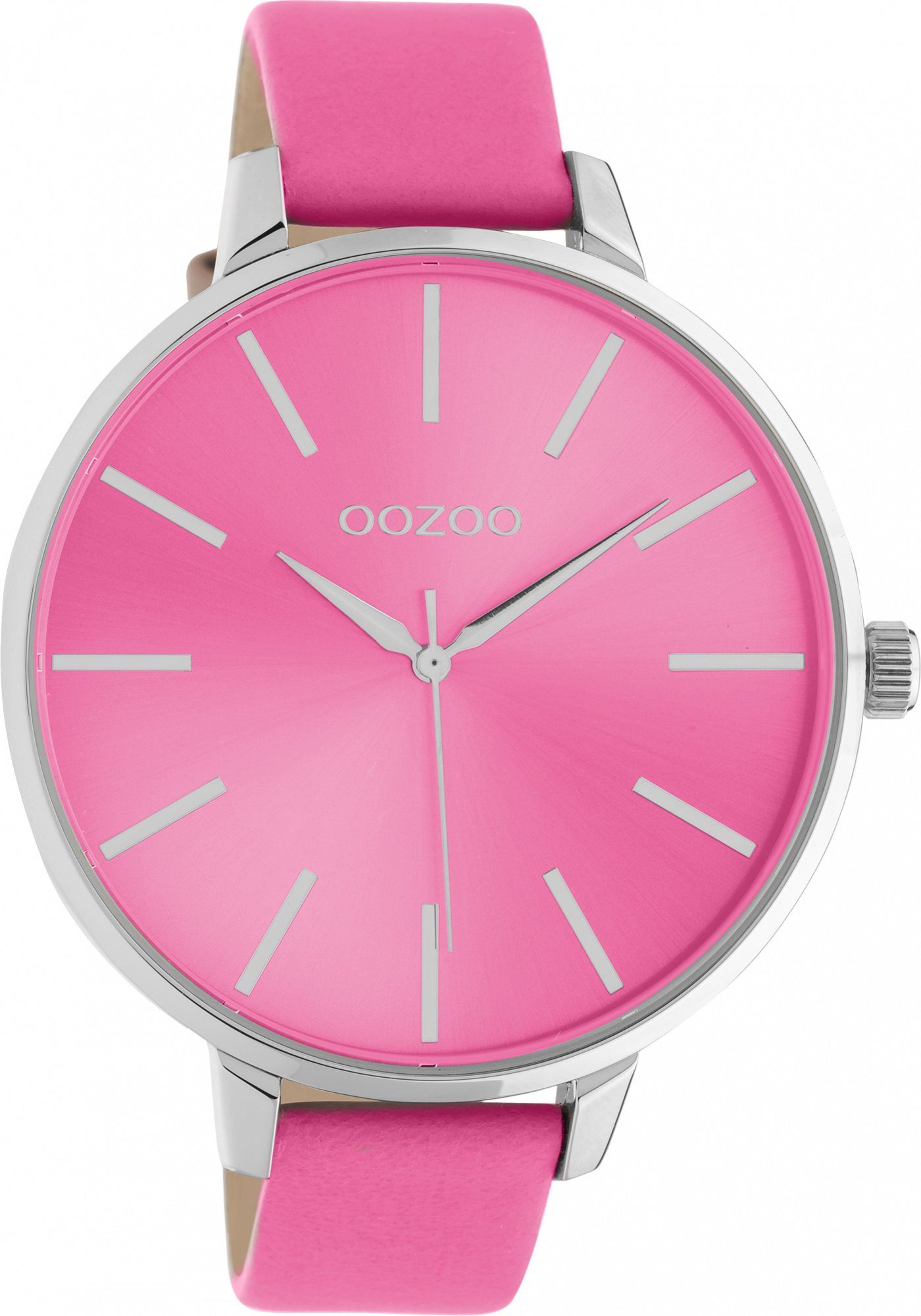 OOZOO Quarzuhr XL Damenuhr C10984 Zifferbatt Glänzend Lederband Pink 48 mm günstig online kaufen
