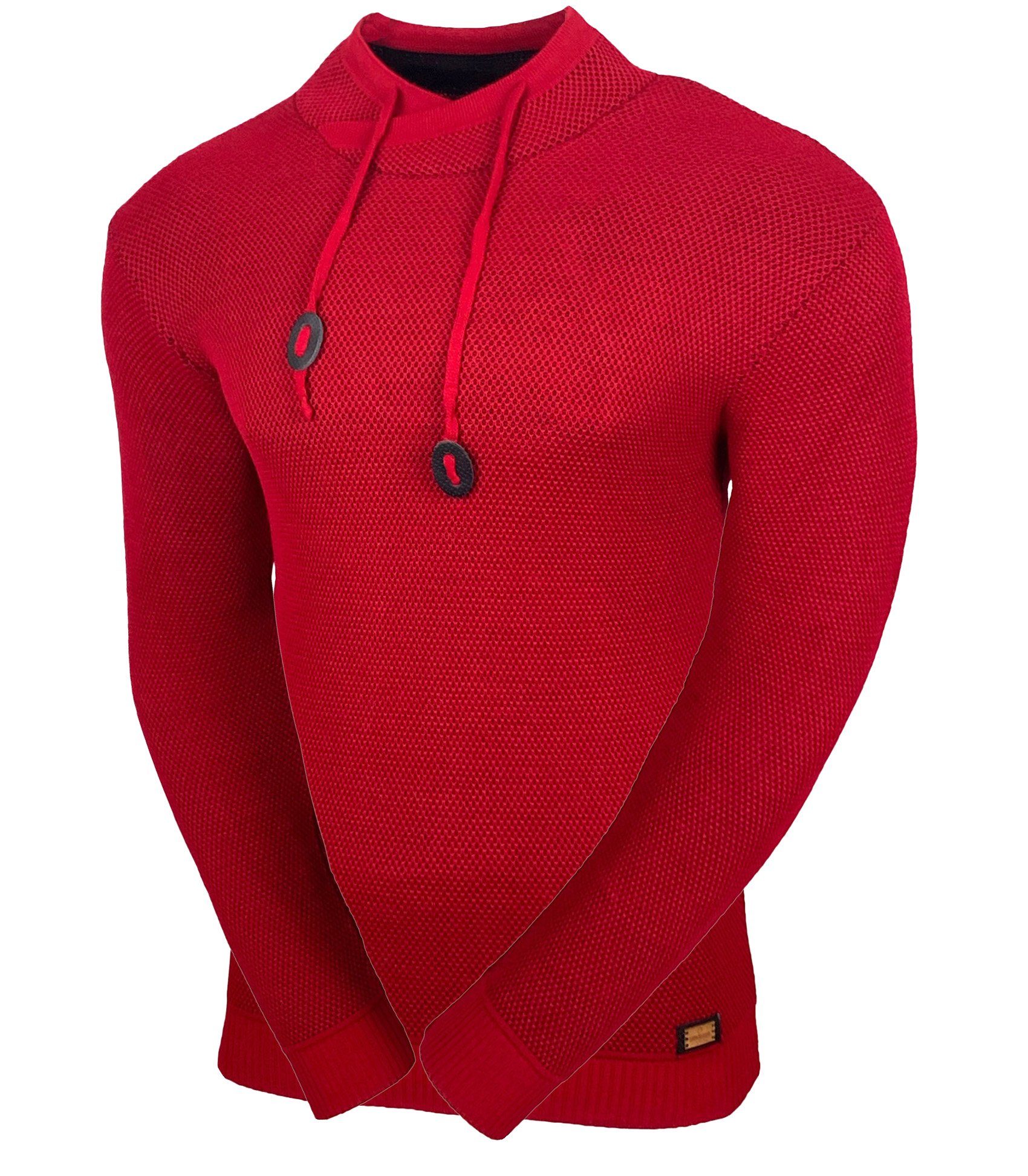 Strickpullover schwarzer Rot Baxboy Stehkragen Männer Pullover Baxboy Meliert Moderner