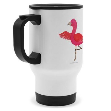 Mr. & Mrs. Panda Thermobecher Flamingo Yoga - Weiß - Geschenk, To Go Becher, Yoga-Übung, Vogel, Ede, Edelstahl, Perfektes Geschenk