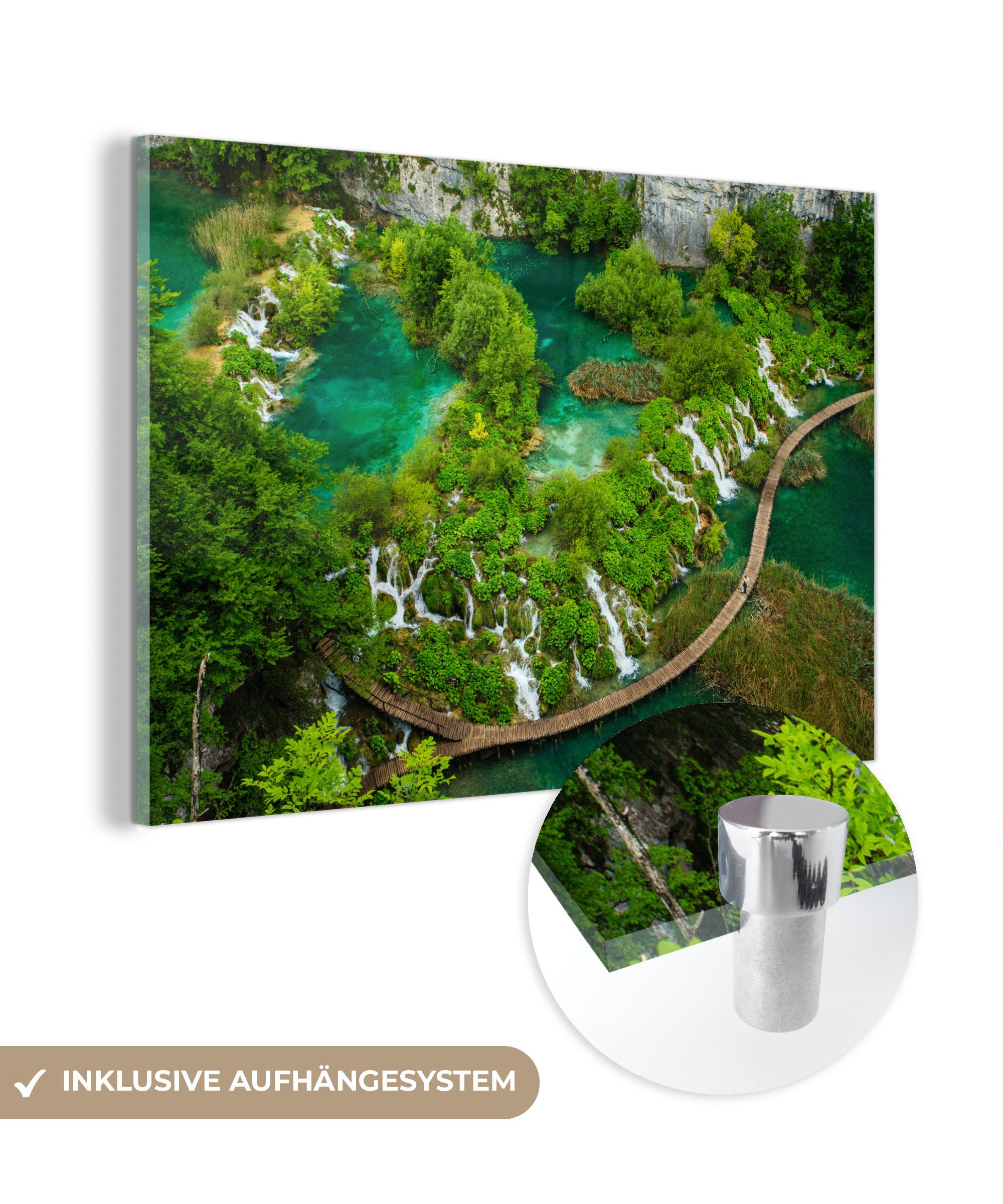 MuchoWow Acrylglasbild Blick auf Wasserfälle im Nationalpark Plitvicer Seen in Kroatien, (1 St), Acrylglasbilder Wohnzimmer & Schlafzimmer