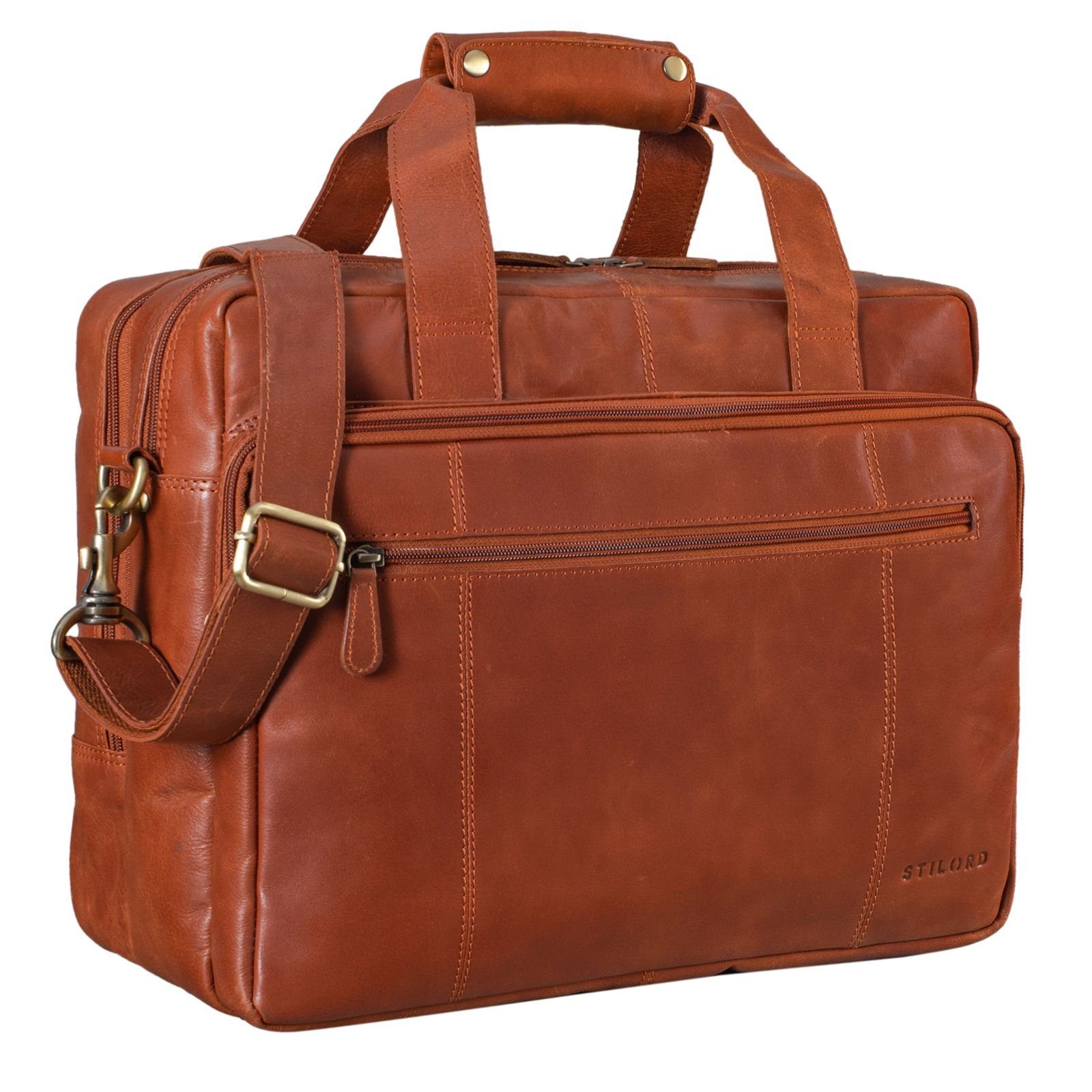 STILORD Aktentasche "Experience" Vintage Lehrertasche Leder groß vegetabil - brandy