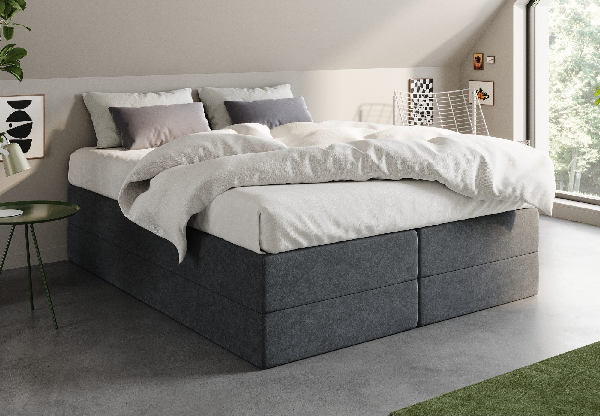 Home Collective Boxspringbett Polsterbett Bett Doppelbett mit wählbarer Matratze, viele Größen (90x200, 100x200, 120x200, 140x200, 160x200, 180x200, 200x200, modern & platzsparend, ideal für kleine Räume), ohne Kopfteil, komfortable Liegehöhe, weicher Velourbezug in anthrazit