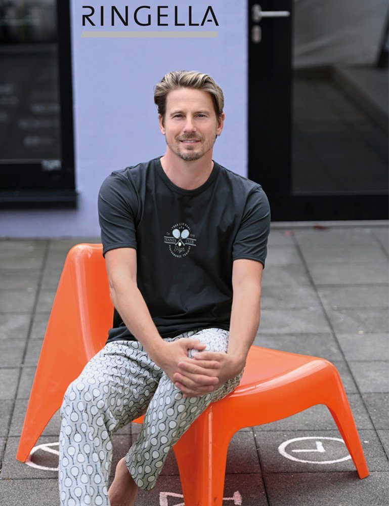 Ringella Pyjama Langer Kurzarm Herren Schlafanzug "Tennis" - Anthrazit / Grau (2 tlg)