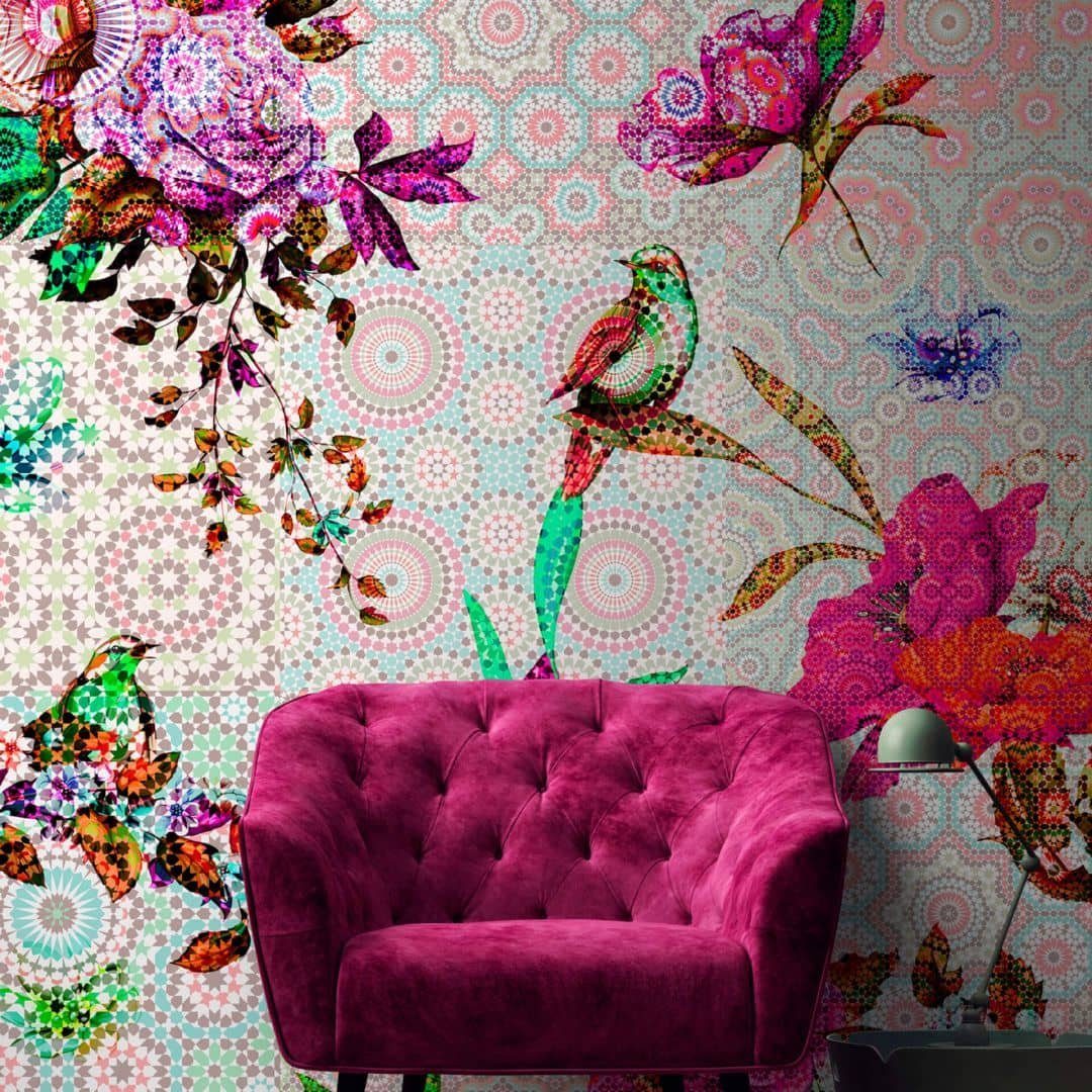 living walls Fototapete »Große Vliestapete XXL Fototapete Mosaik Blume bunt  4m x 2.7m by Patel«, Tapete mosaic garden