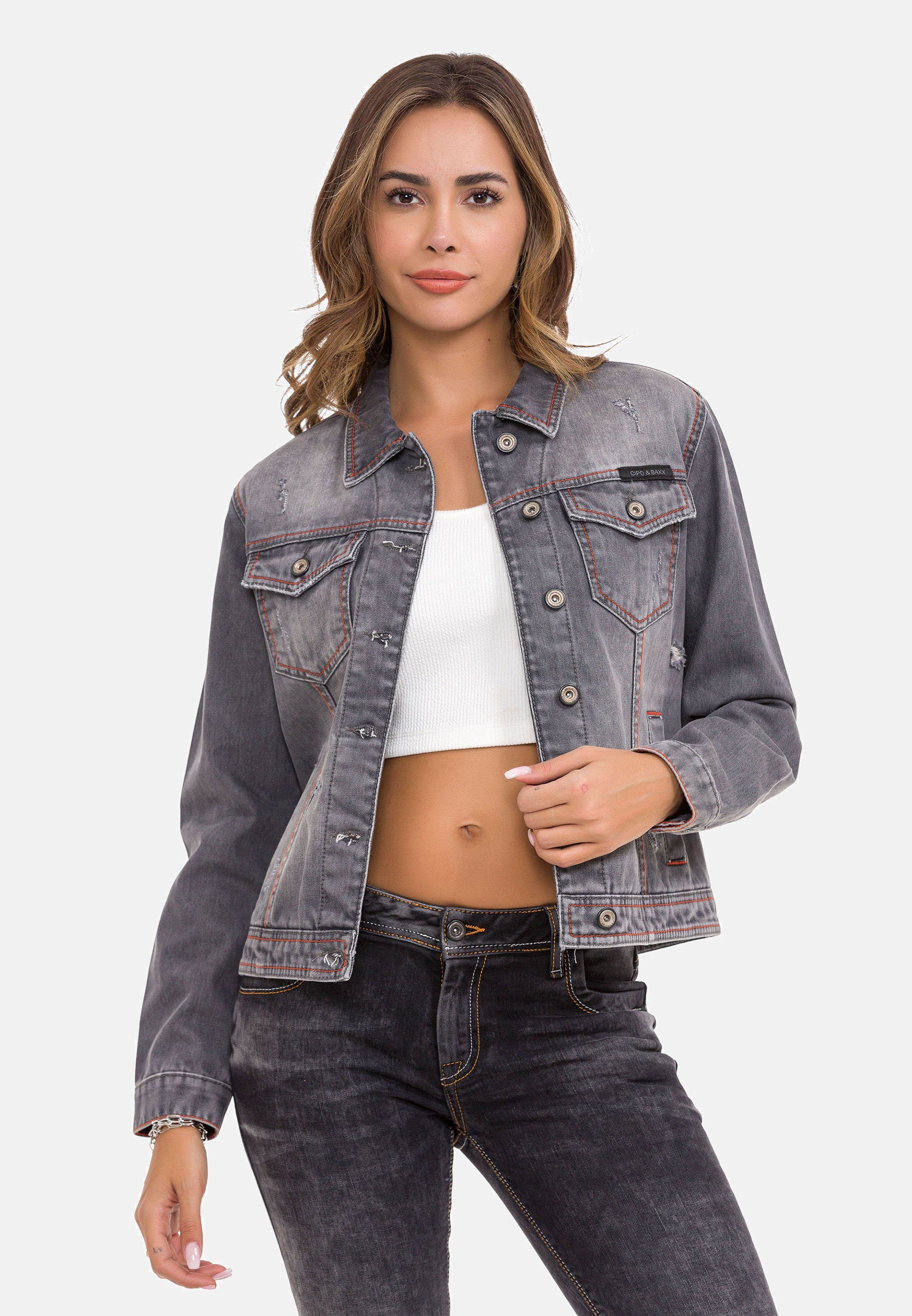 Cipo & Baxx Jeansjacke kontrastfarbenen mit Nähten