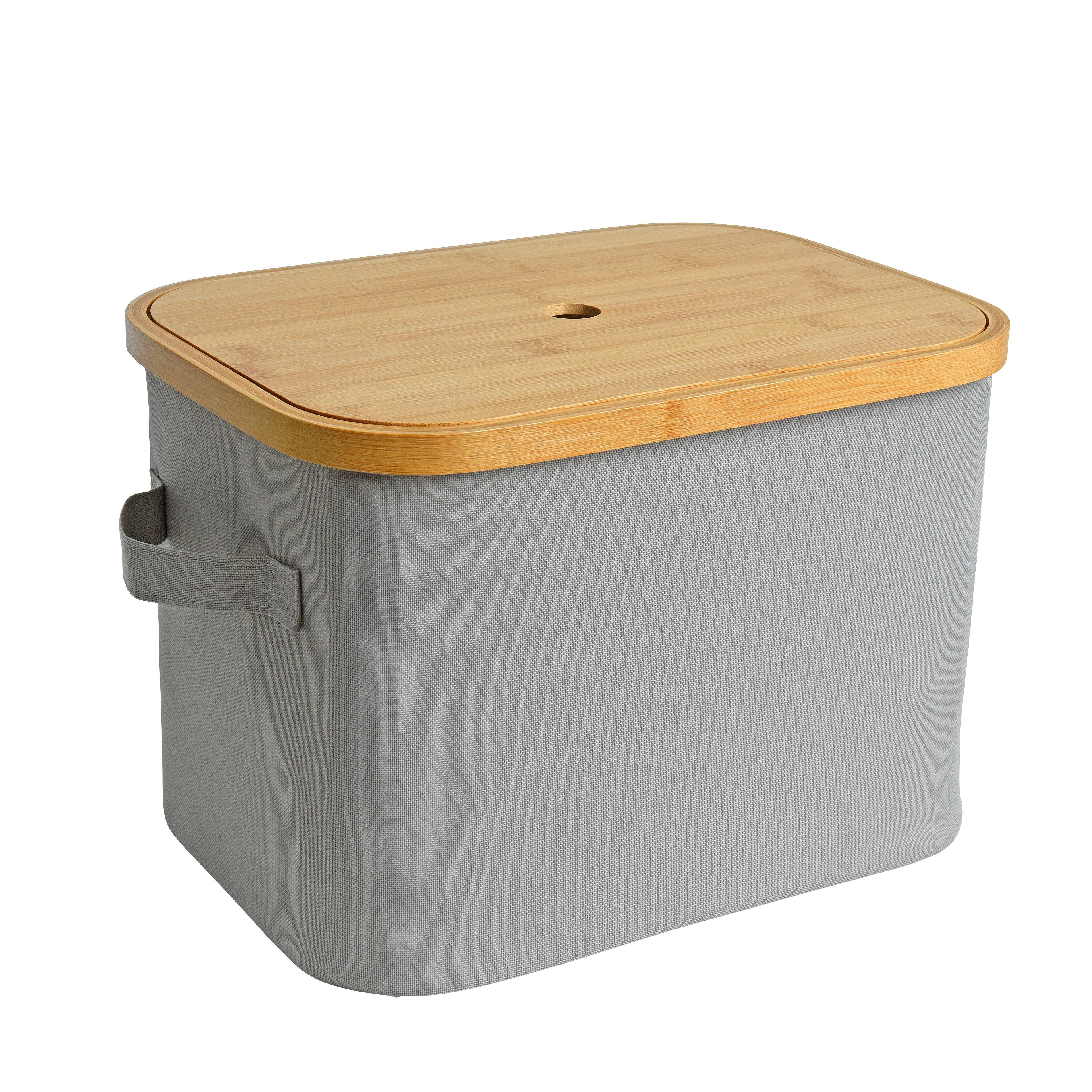 ESTEXO Aufbewahrungssystem Faltbarer Bambuskorb Aufbewahrungsbox Hellgrau 35x25x24 cm Aufbewahr – Bild 2 von 5