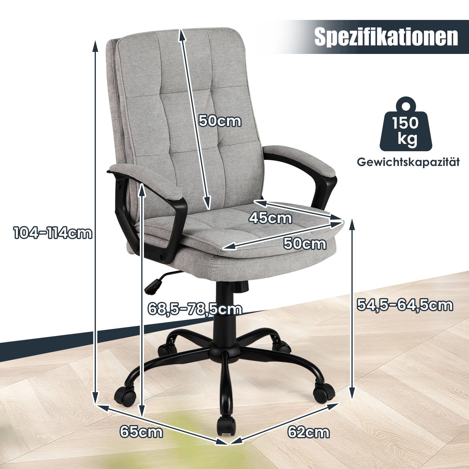 COSTWAY Bürostuhl, Drehstuhl höhenverstellbar mit Armlehnen & Rollen