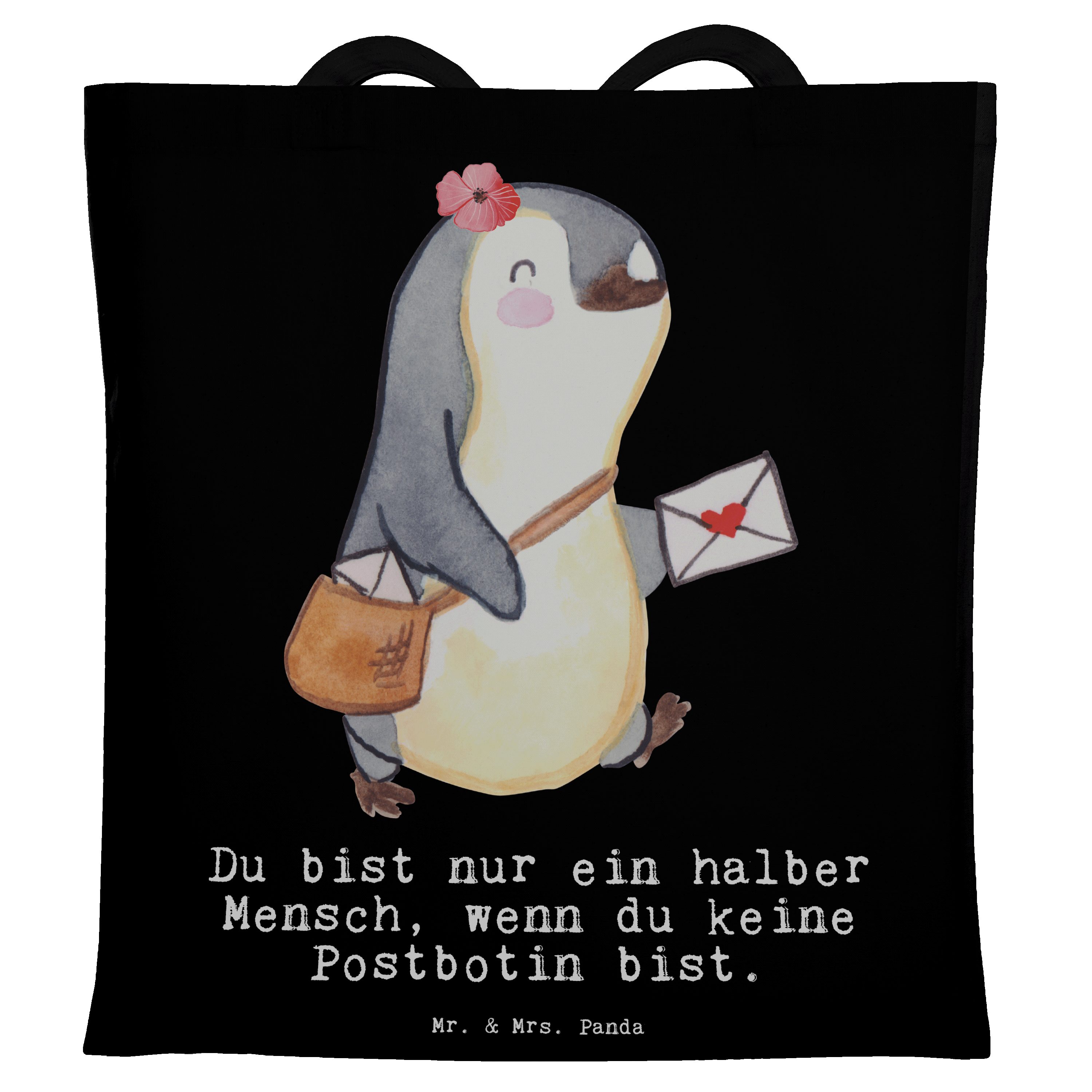 Mr. & Mrs. Panda Tragetasche Postbotin mit Herz - Schwarz - Geschenk, Schenken, Beutel, Kollegin, (1-tlg) | Canvas-Taschen