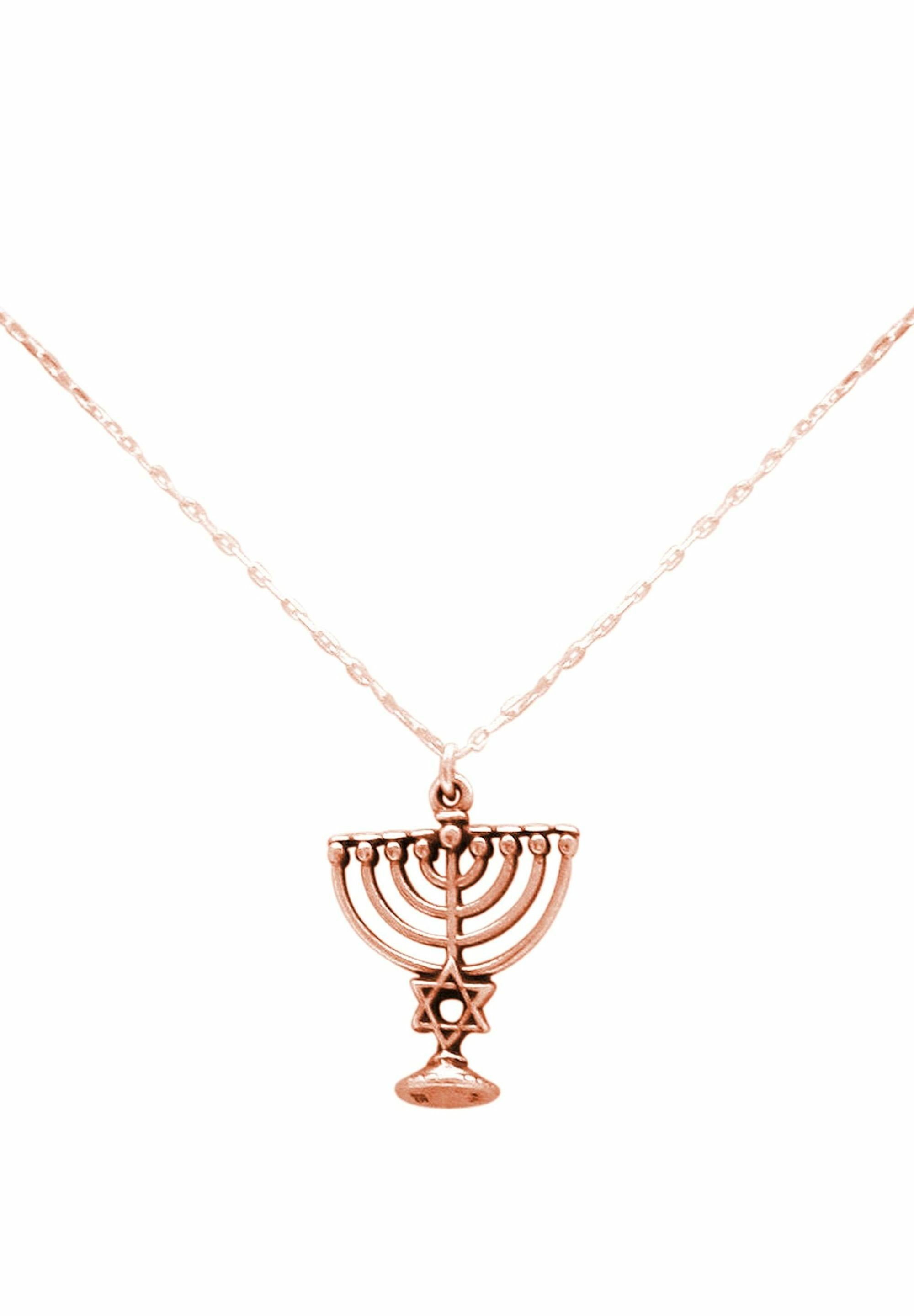 Gemshine Kette mit Anhänger Jüdischer coloured rose Menorah Kerzenleuchter gold