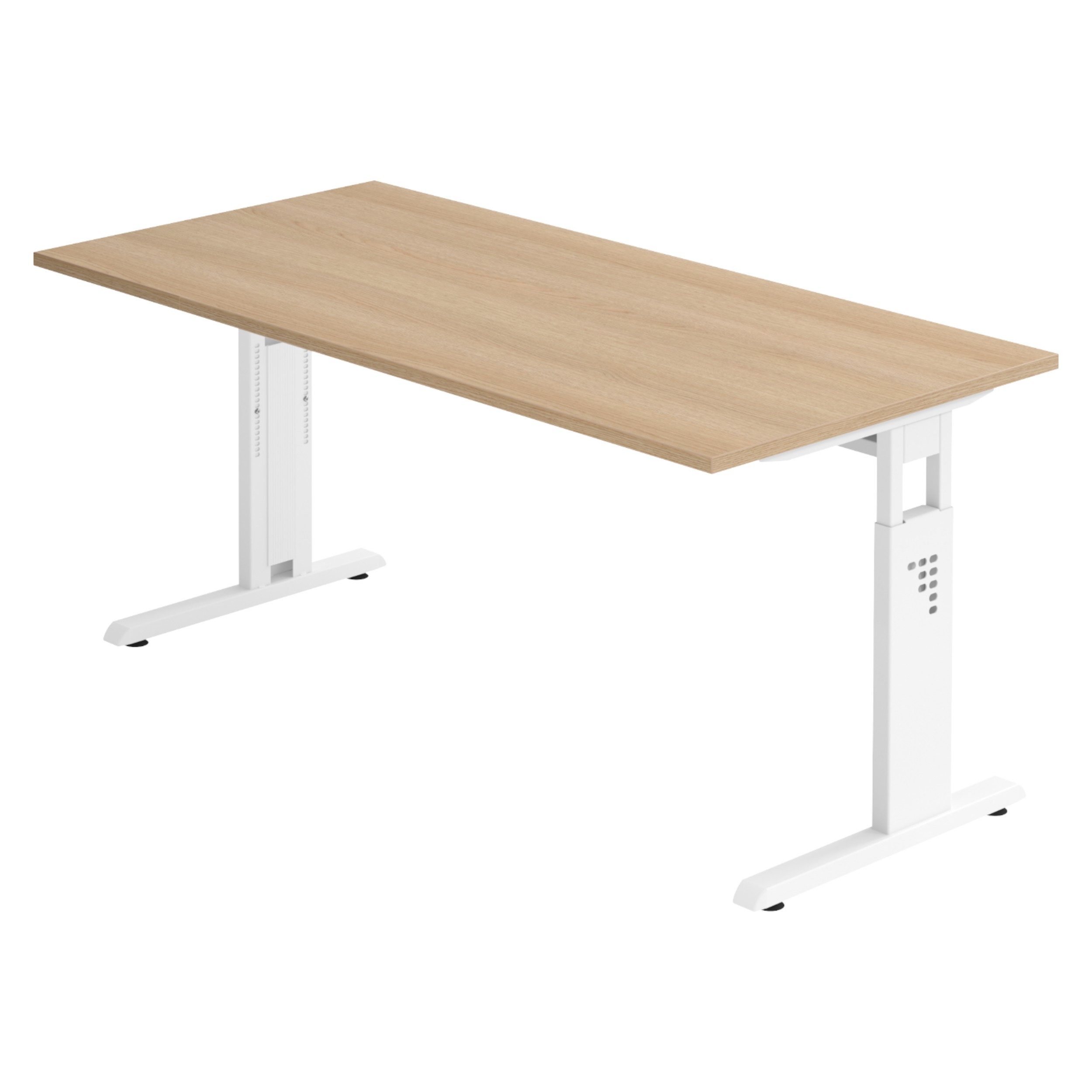 bümö Schreibtisch Serie-O höhenverstellbar, Rechteck: 160 x 80 cm - Dekor: Eiche - Gestell: Weiß