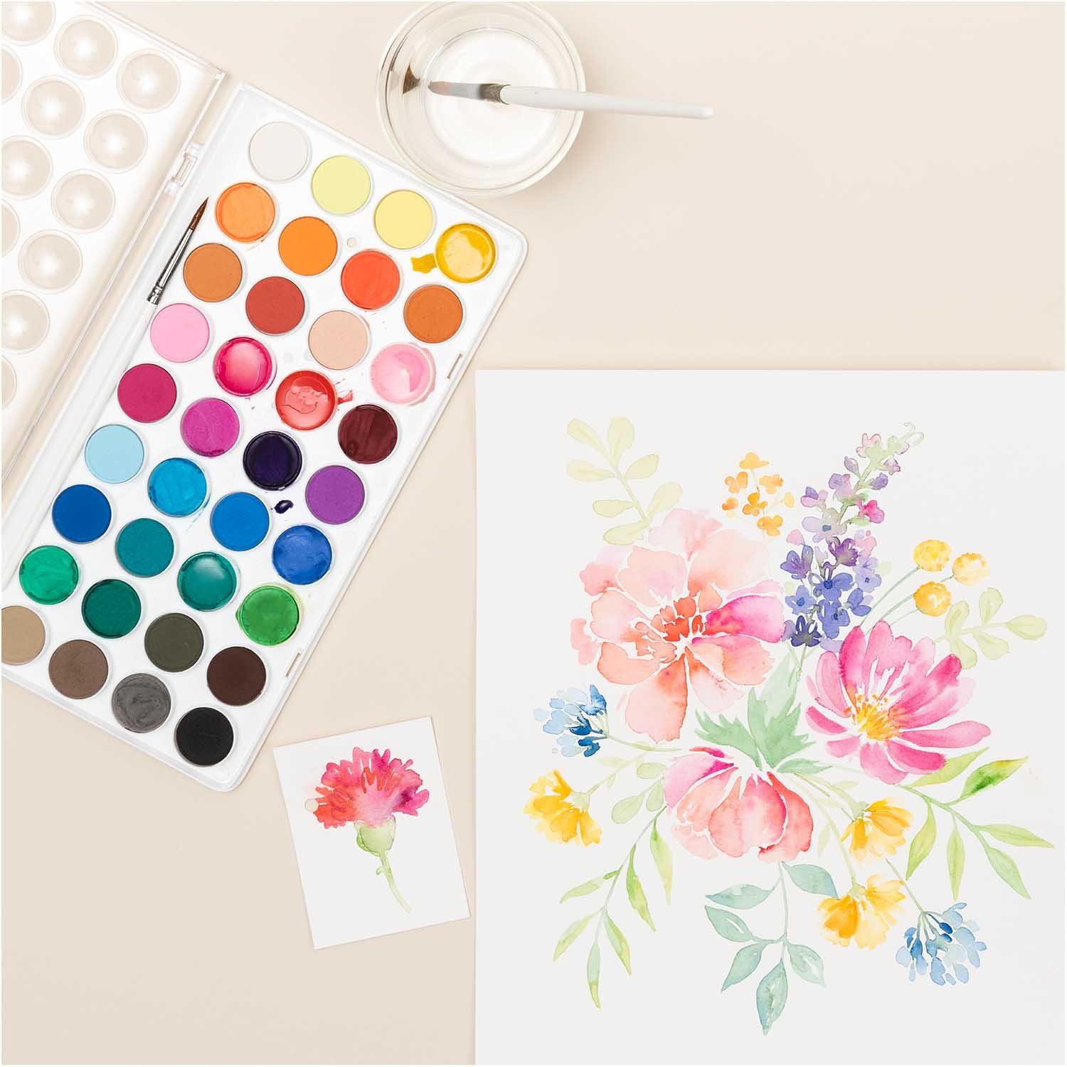 Rico Design Aquarellfarbe Basic Watercolours 36 Wasserfarben, Farbkasten, inkl. Pinsel und Malpalette