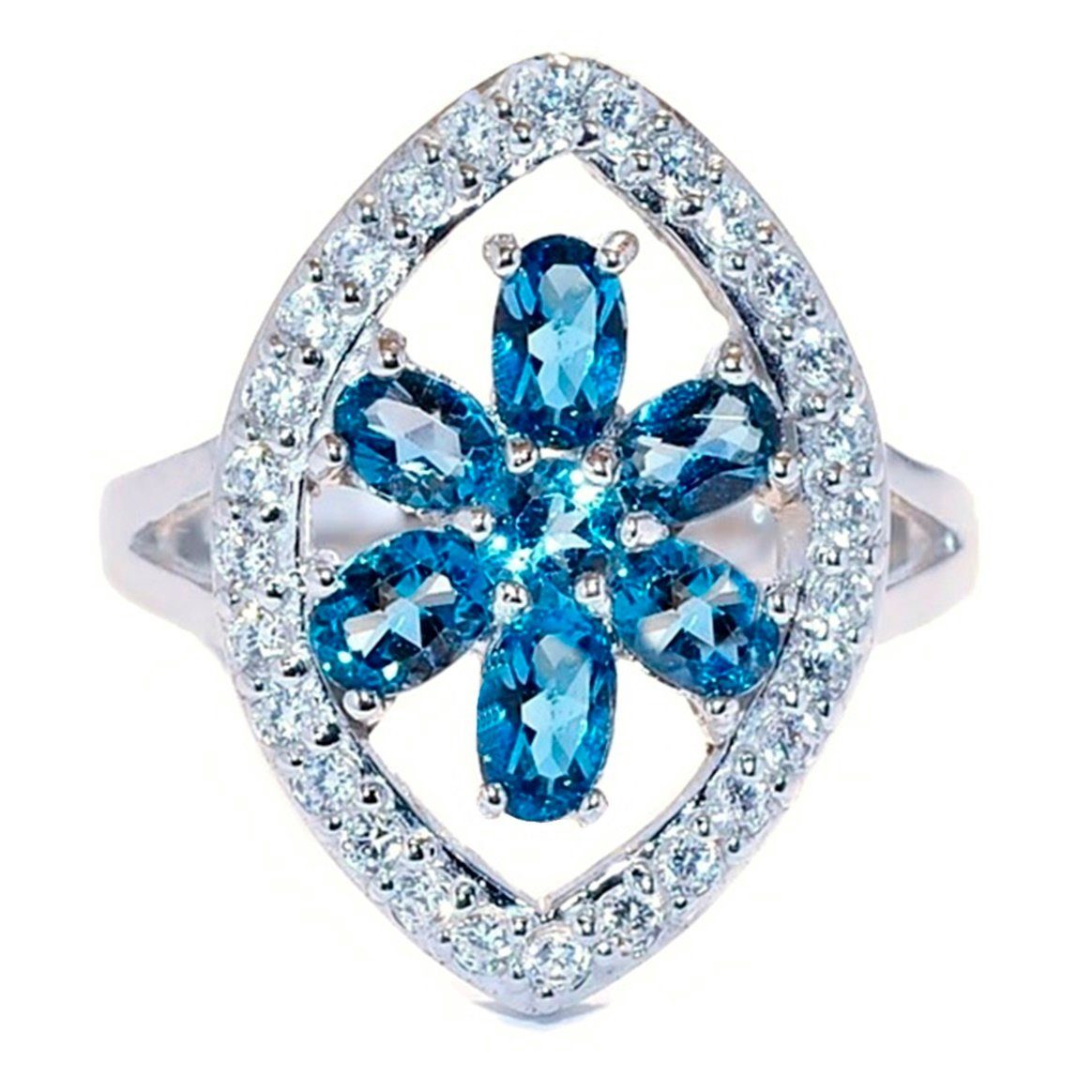 Goldene Hufeisen Silberring London Blautopas Ring aus 925 Silber echte Edelsteine Fingerring, Rhodiniert