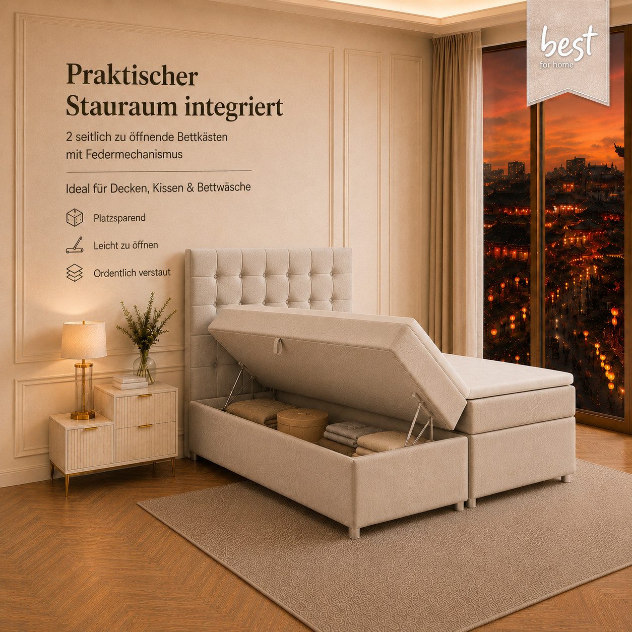 Best for Home Boxspringbett Trinity K-9 mit Stauraum & 7-Zonen Komfort – modern & komfortabel (Komplett-Set, 1-St., 140x200 160x200 180x200 200x200 cm), Handwer – Bild 5 von 5