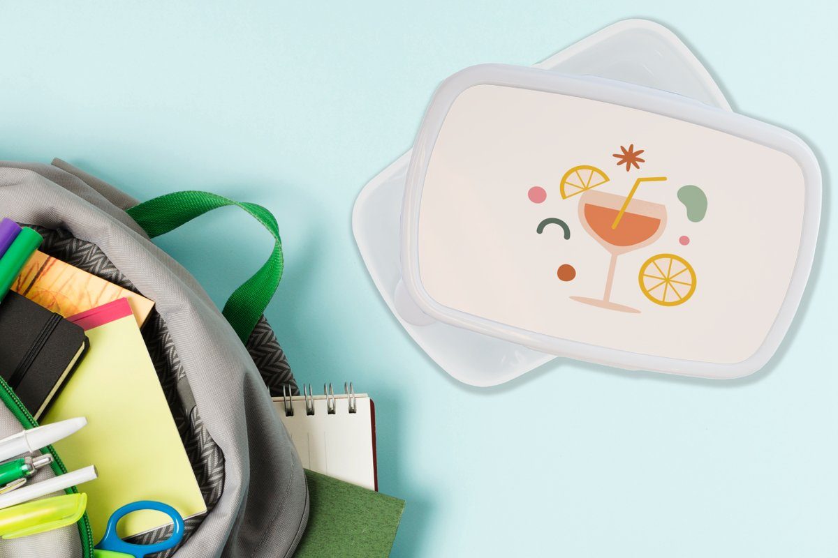 Brotdose, Lunchbox Jungs und und Sommer, - Erwachsene, Cocktail Brotbox weiß Kinder Mädchen für Abstrakt - Kunststoff, (2-tlg), MuchoWow für