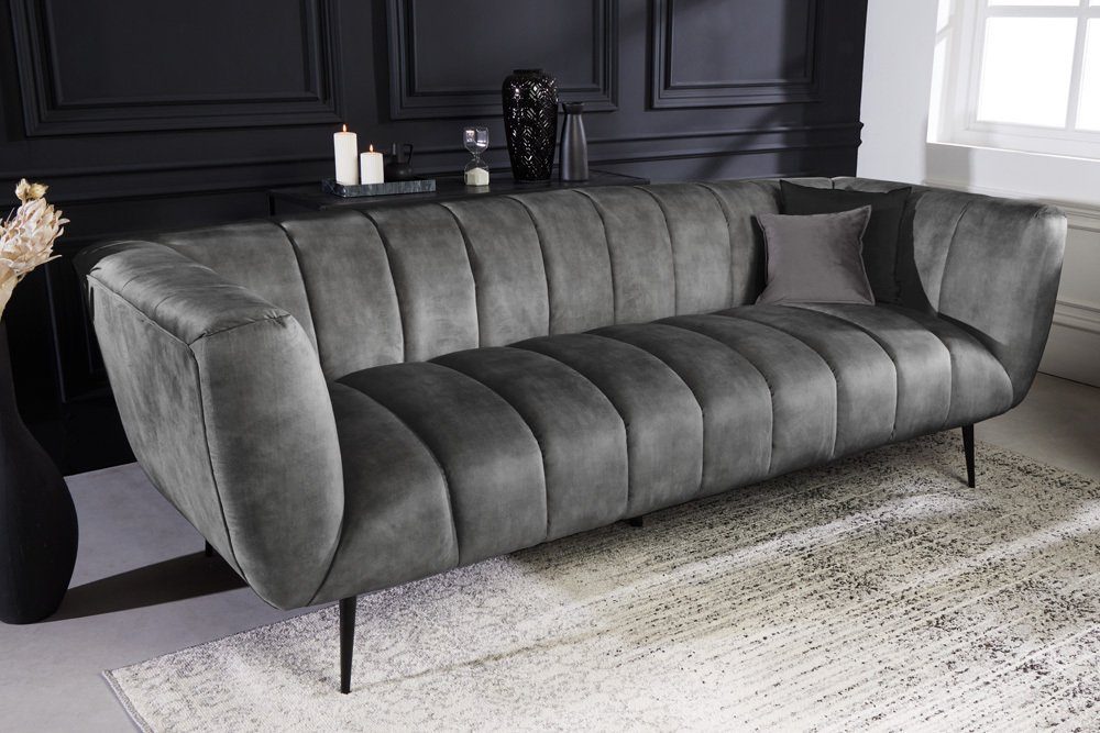 riess-ambiente Sofa NOBLESSE 225cm grau / schwarz, Einzelartikel 1 Teile, Wohnzimmer · Samt · Metall · 3-Sitzer · Federkern · Retro Design