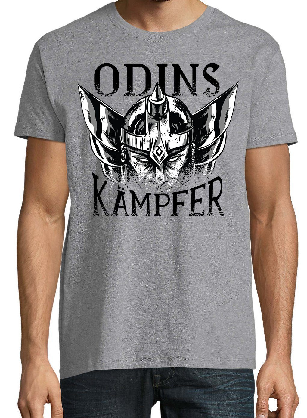 T-Shirt Odins Frontdruck Kämpfer T-Shirt Designz Herren Youth mit Trendigem Grau