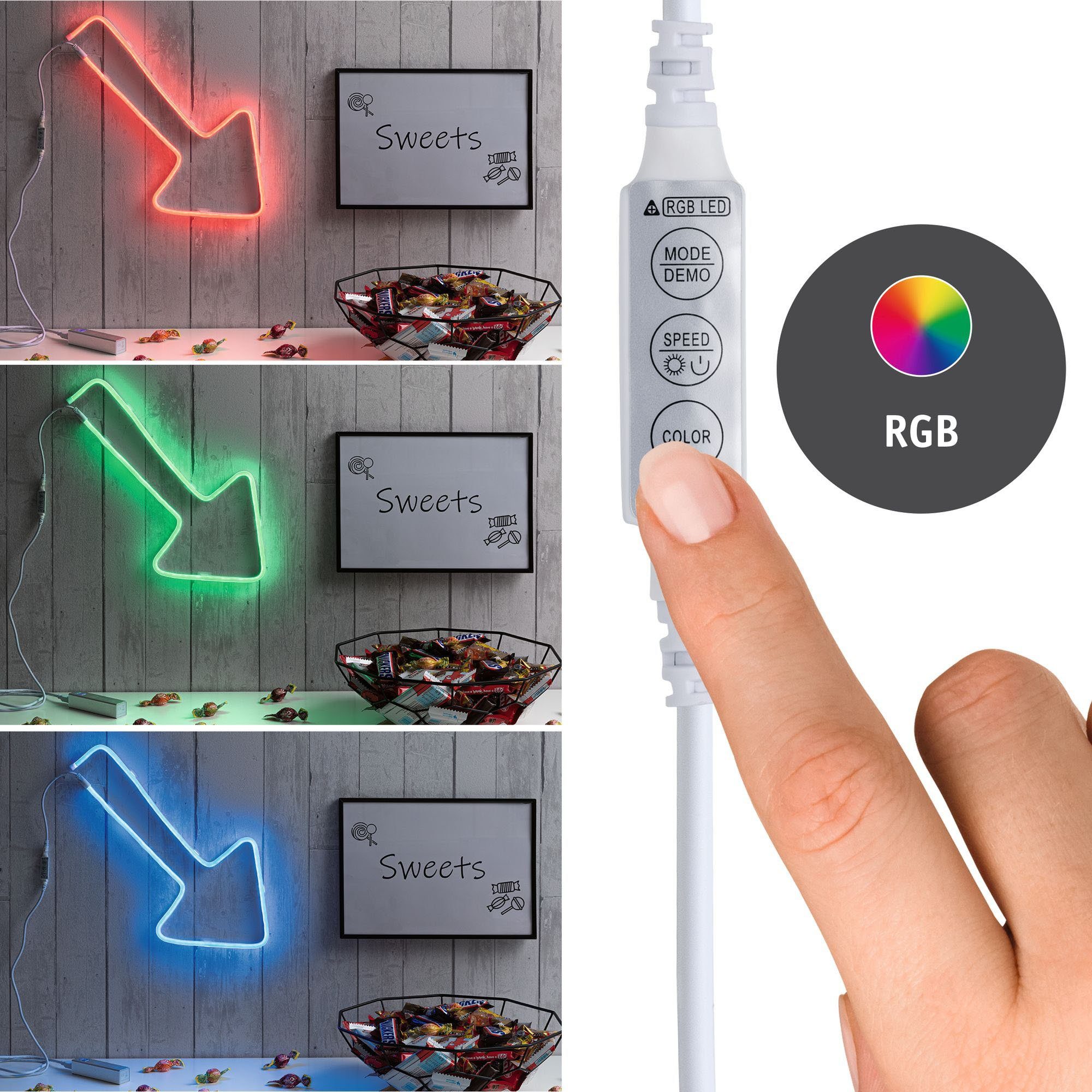 Paulmann LED USB-Anschluss, Colorflex 5W Neon 1m Strip mit USB Stripe 1-flammig RGB