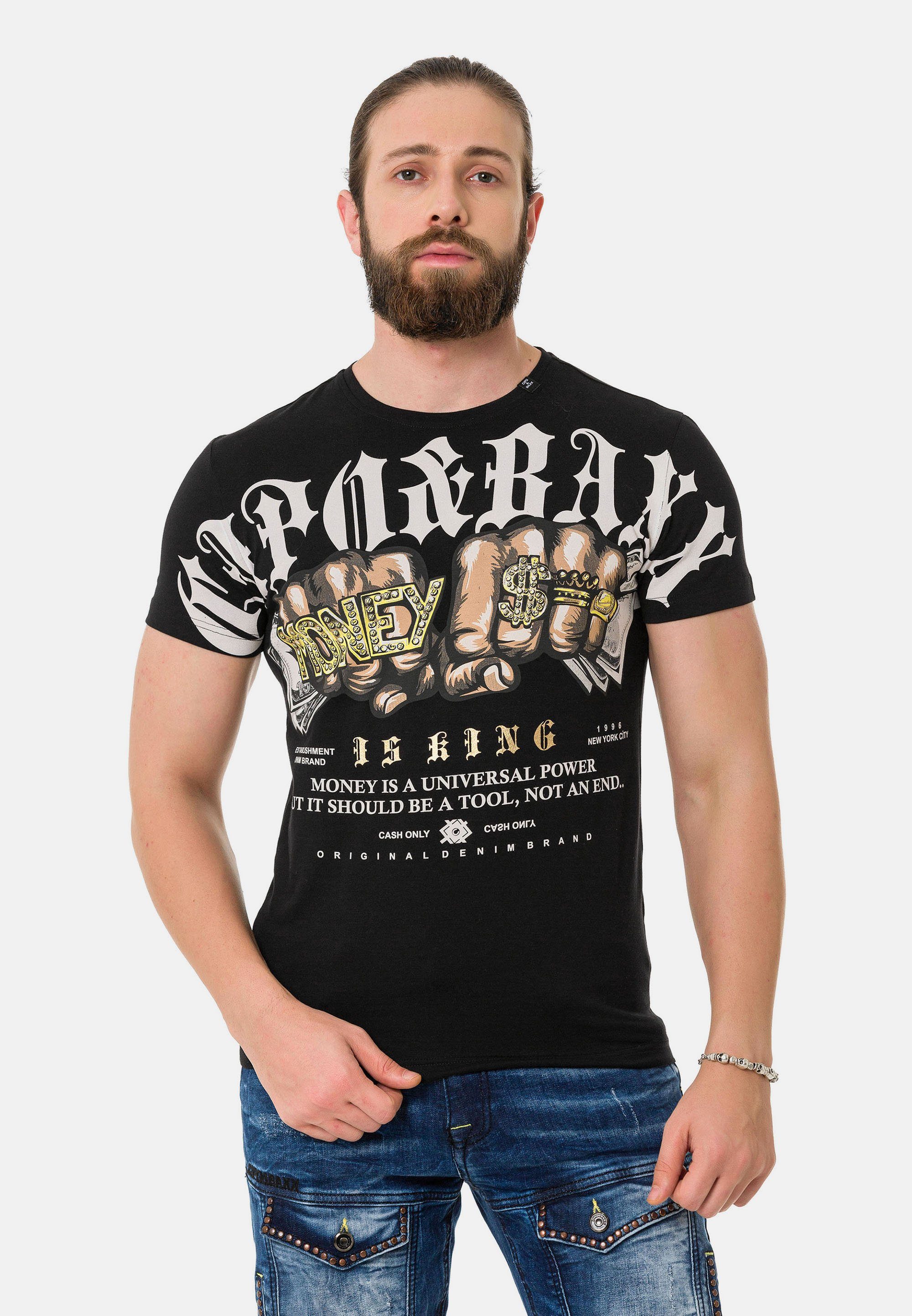 Cipo & Baxx T-Shirt Money-Frontprint großem schwarz mit