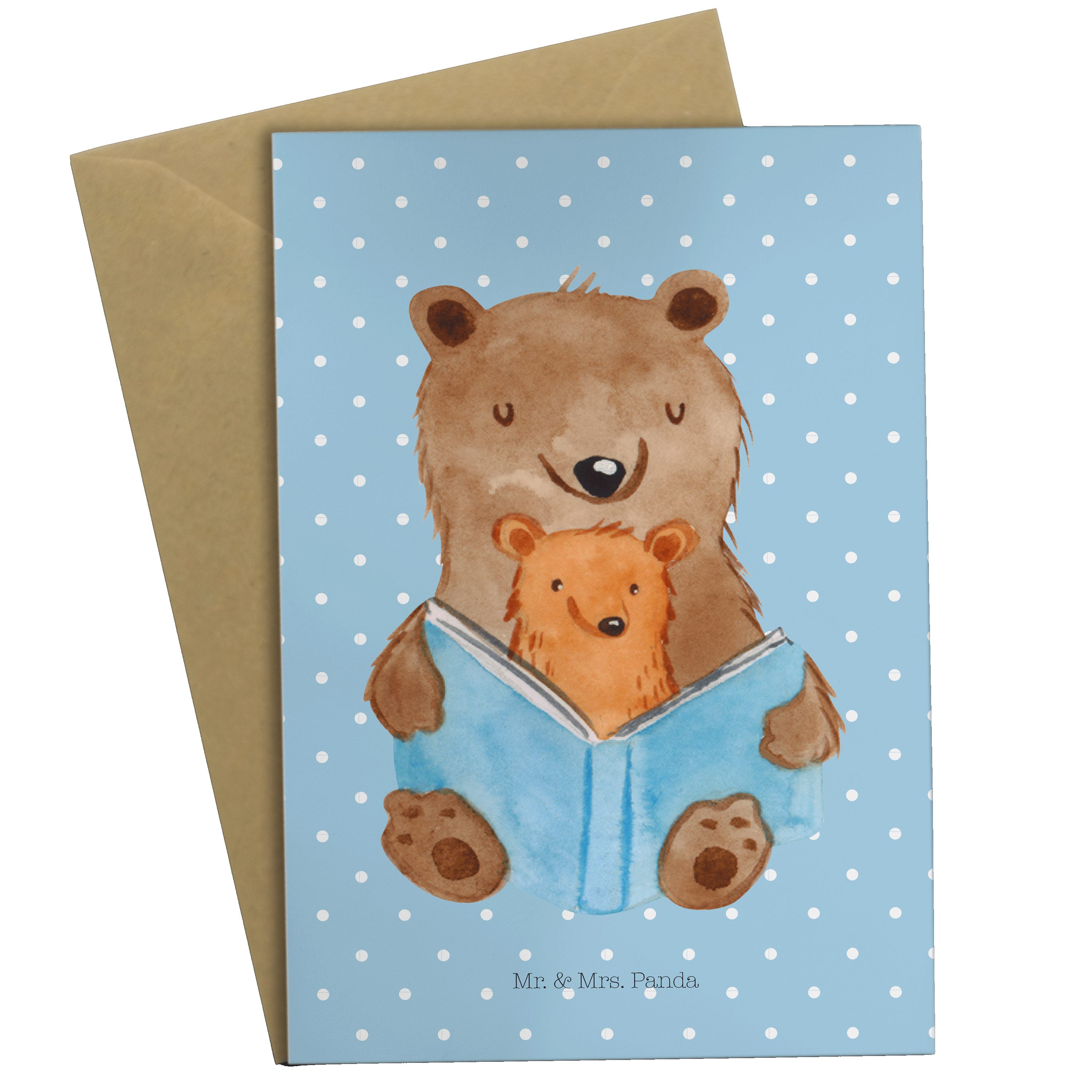 Mr. & Mrs. Panda Grußkarte Bären Buch - Blau Pastell - Geschenk, Großmutter, Oma, Vatertag, Einl
