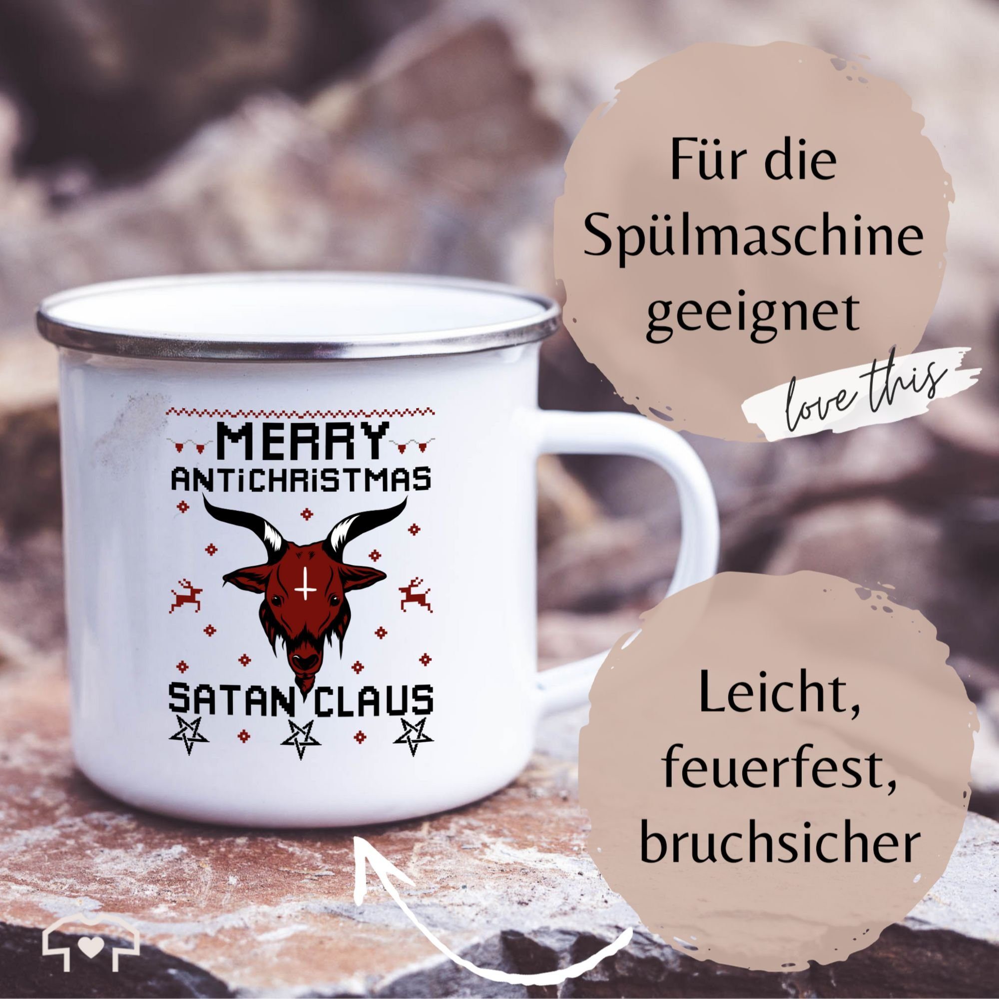 Shirtracer Tasse Merry Antichristmas Satan Stahlblech, Silber Weihnachtstasse Claus, Weiß 3