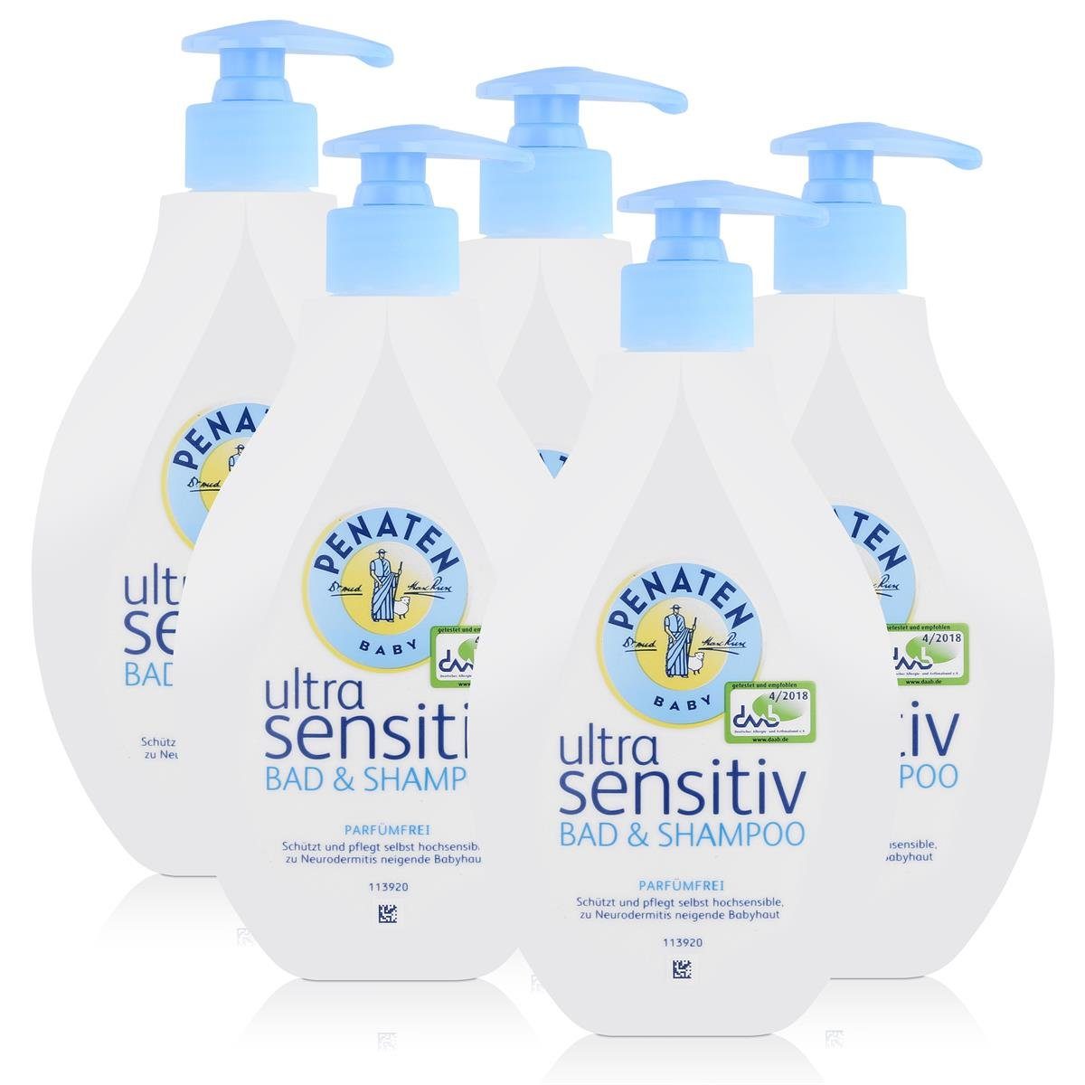Babypflege-Set Penaten Baby ultra sensitiv Bad & Shampoo 400ml - Parfümfrei (5er Pack