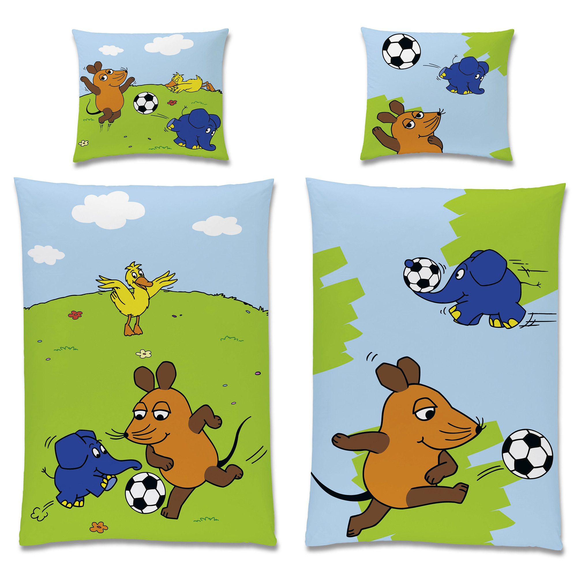 BERONAGE Kinderbettwäsche Die Sendung mit der Maus Fußball-Turnier Bettwäsche Linon / Renforcé, 100% Baumwolle, 2 teilig, 135x200 + 80x80 cm – Bild 4 von 5