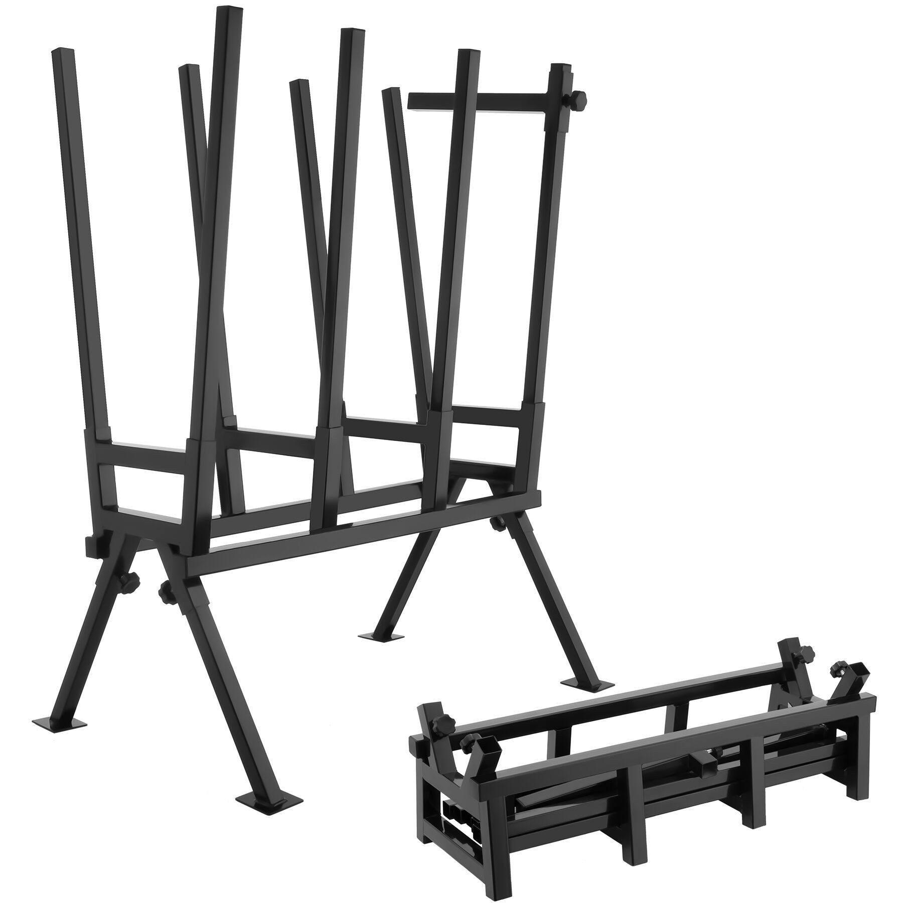 tectake Klappbock Holzsägebock 76 x 53 x 102 cm aus lackiertem Stahl, zerlegbar, (Kettensägebock, in schwarz), Feststellbügel, höhenverstellbare Füße, Belastbarkeit 400 kg