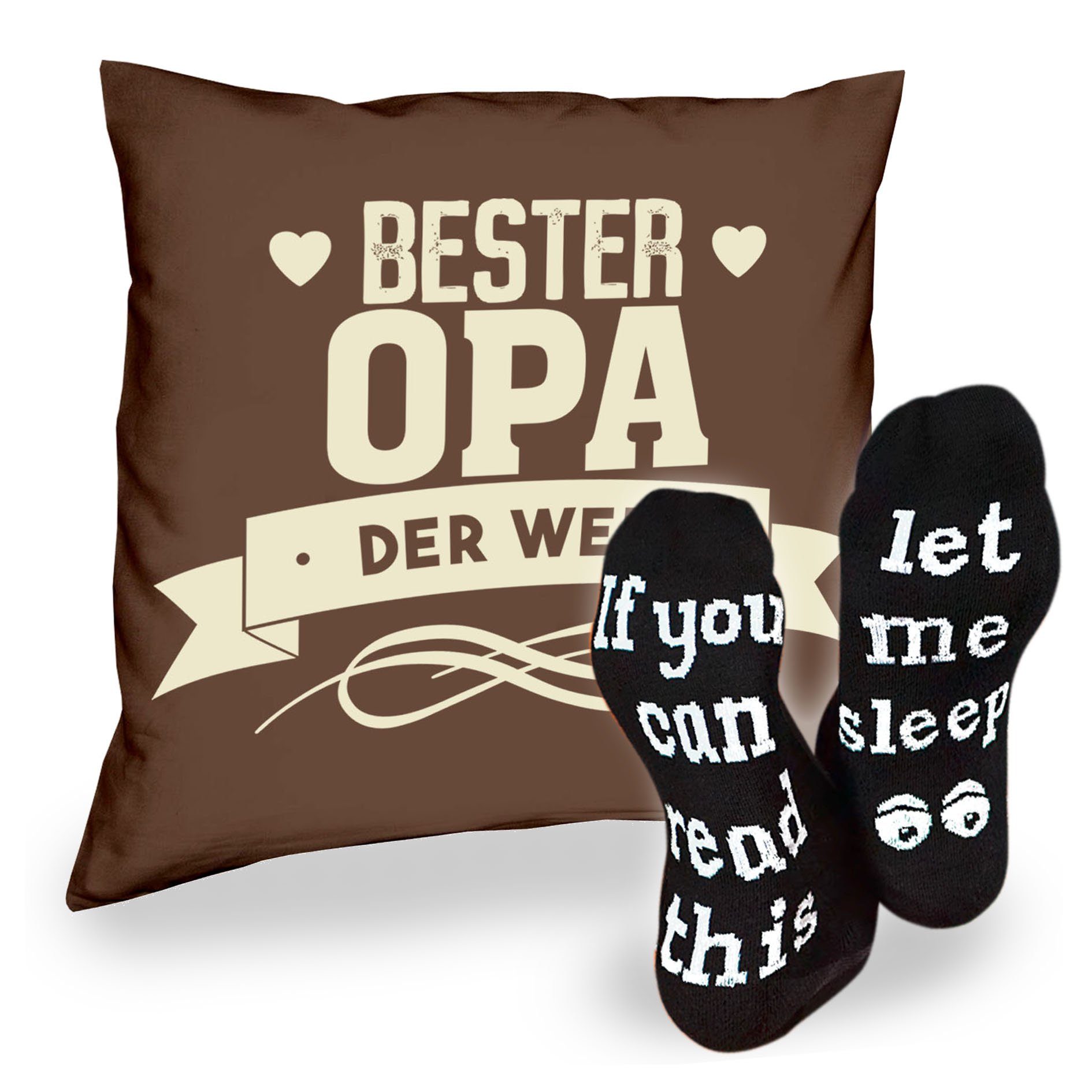 Soreso® Dekokissen Kissen Bester Opa der Welt & Sprüche Socken Sleep, Geschenke Weihnachten Geburtstag Vatertag braun