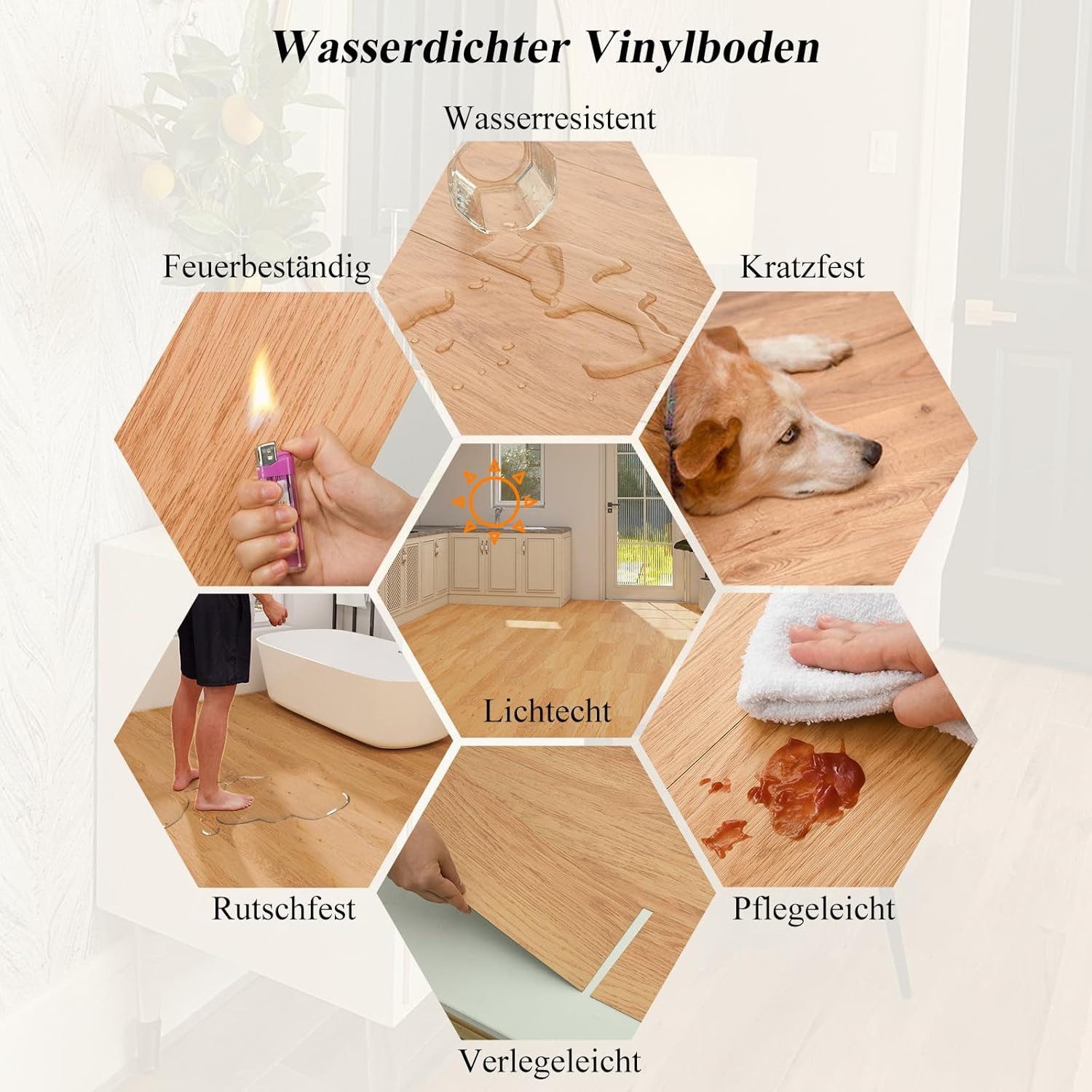 BlingBin Vinylboden 18/36pcs Vinyllaminat PVC Teppichboden Bodenbelag Vinyl-Designboden, fast auf jeder Oberfläche anwendbar, 36er Set, 91.44 x 15.24 cm, Selbst – Bild 3 von 5