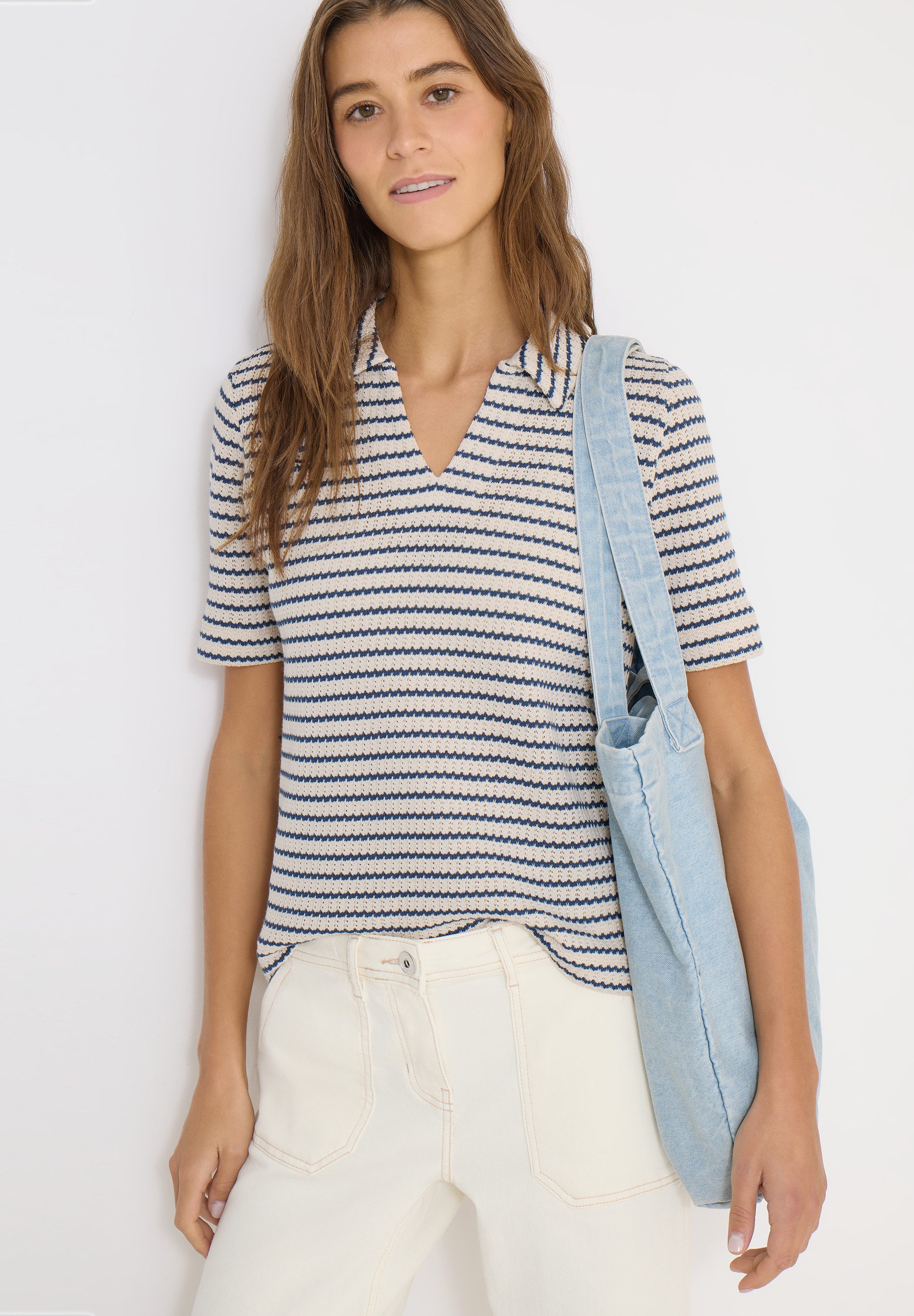 CECIL T-Shirt Ajourstrick mit Streifenmuster günstig online kaufen