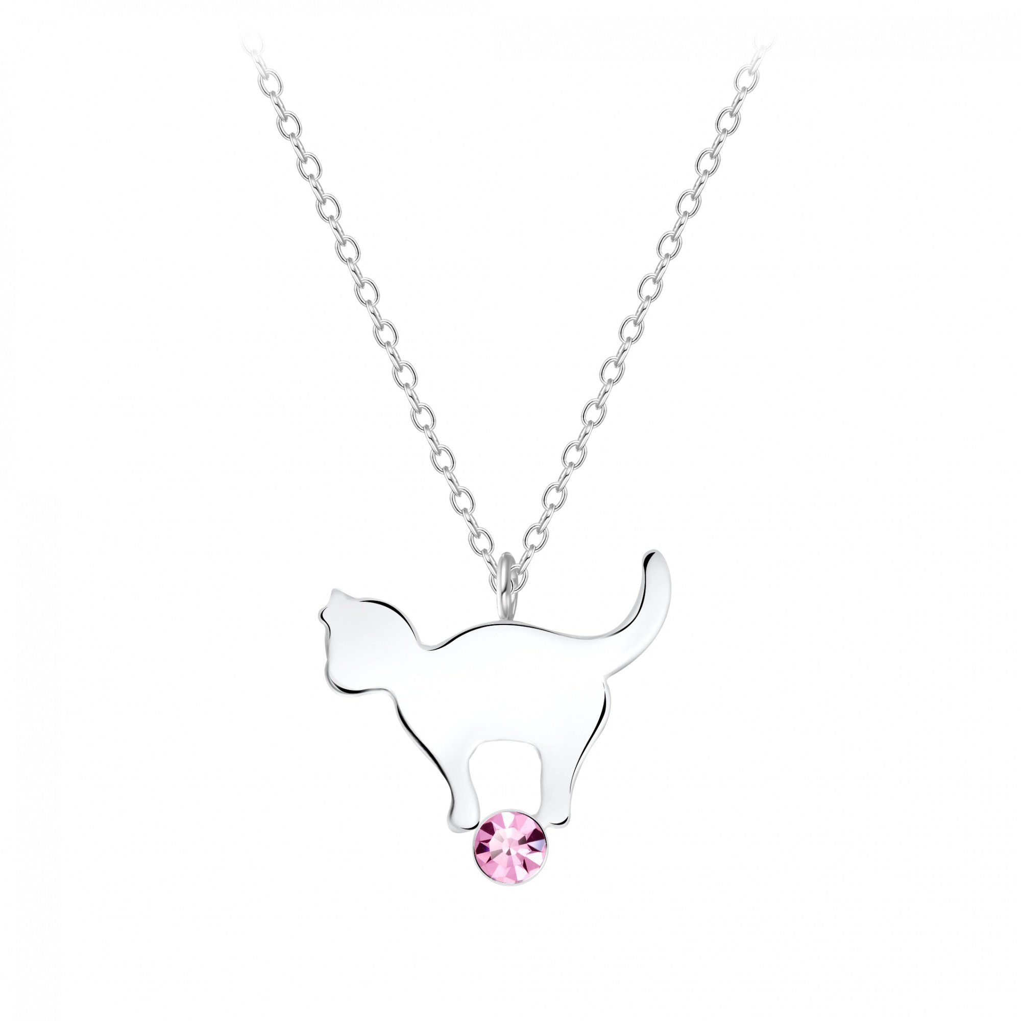 ALEXANDER YORK Kette mit Anhänger KATZE stehend Kristall rose, 2-tlg., 925 Sterling Silber