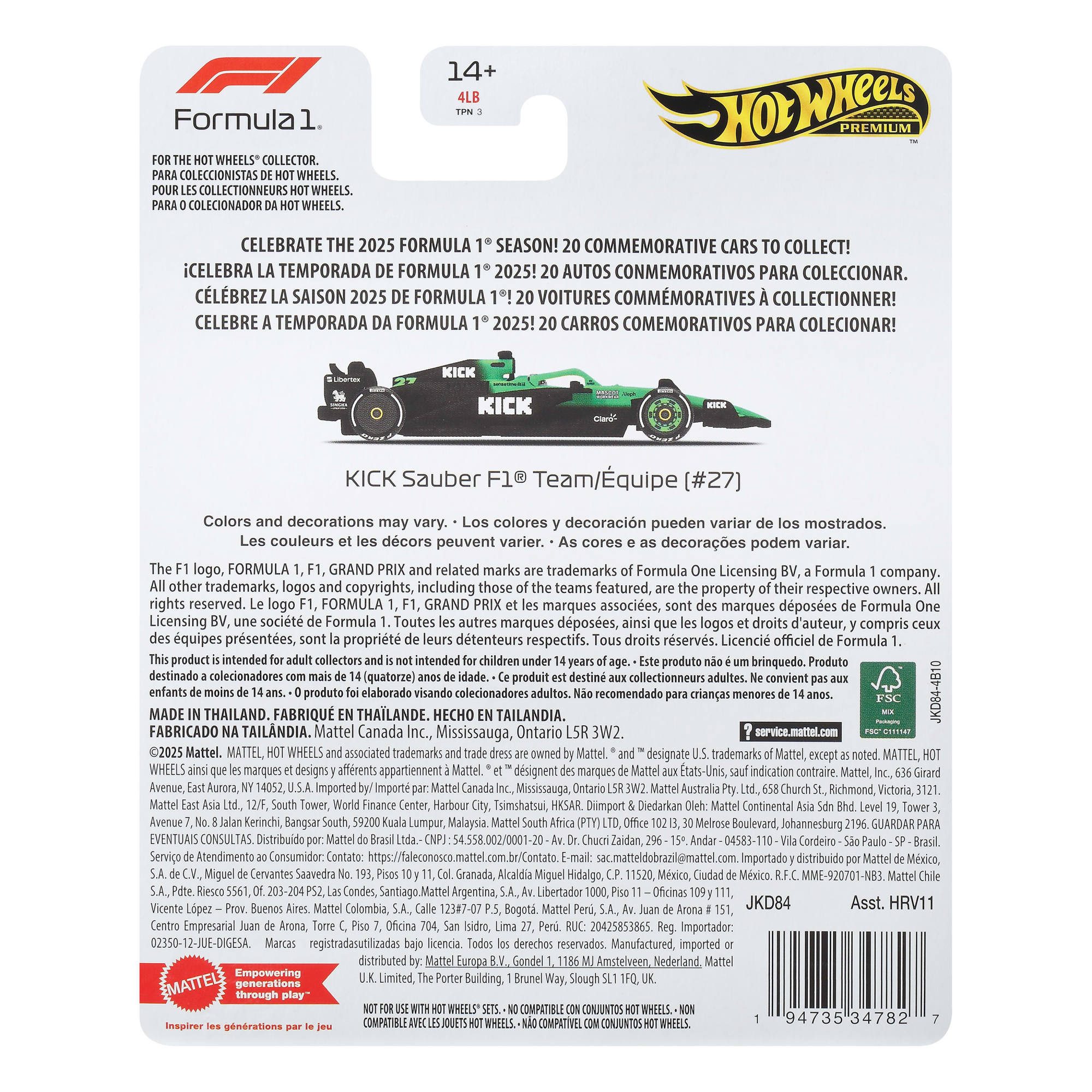 Hot Wheels Spielzeug-Auto Hot Wheels Premium F1 - Team Sauber Driver 1