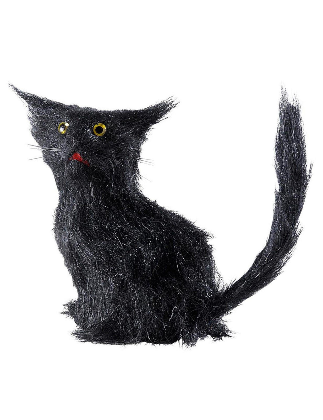 Widmann S.r.l. Kostüm Katze mit Fell Halloween-Deko-Figur schwarz 12cm