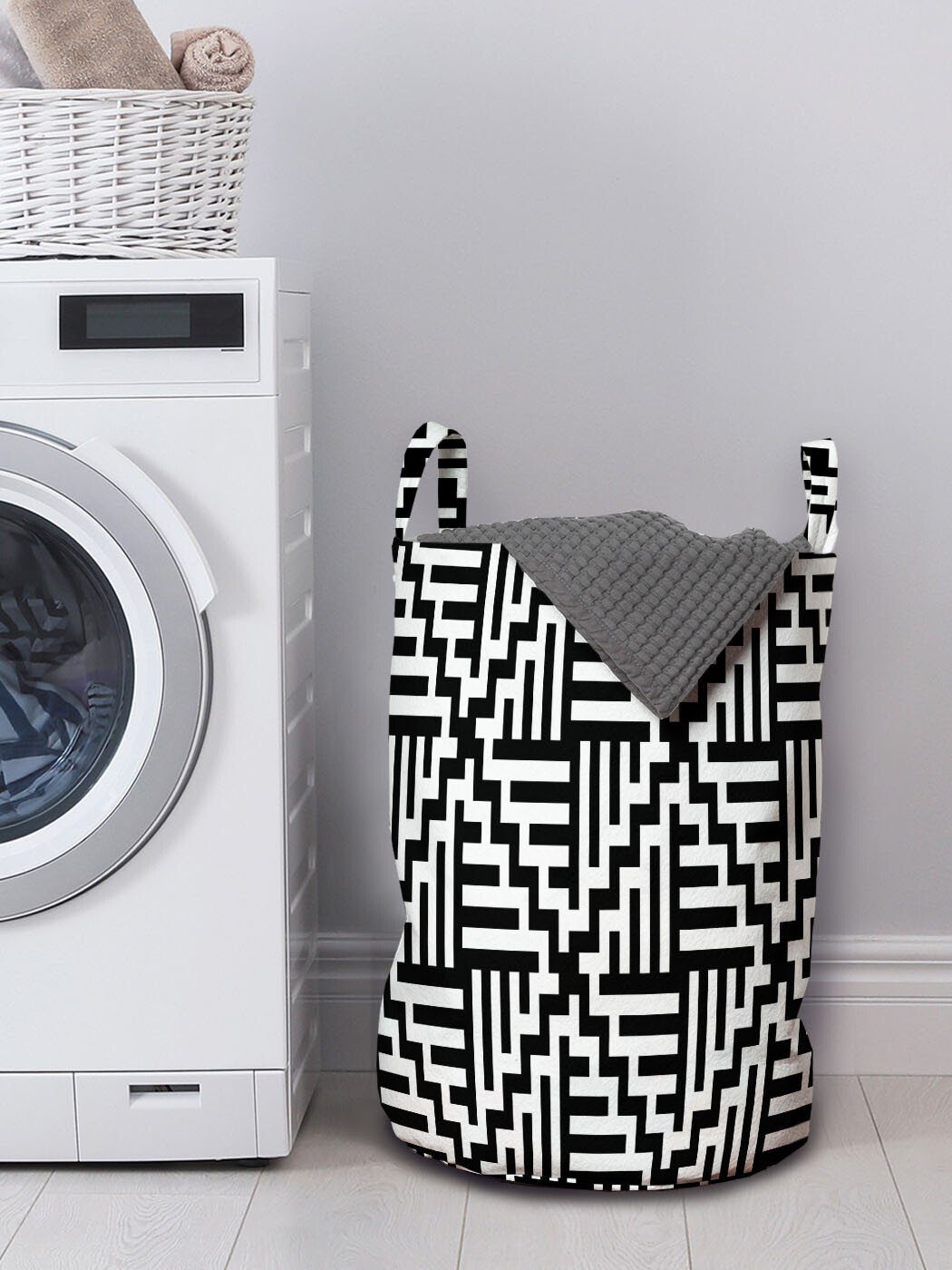 Waschsalons, Zigzags Wäschesäckchen Abstrakt Kordelzugverschluss Bold für mit Wäschekorb Griffen Abakuhaus and Stripes