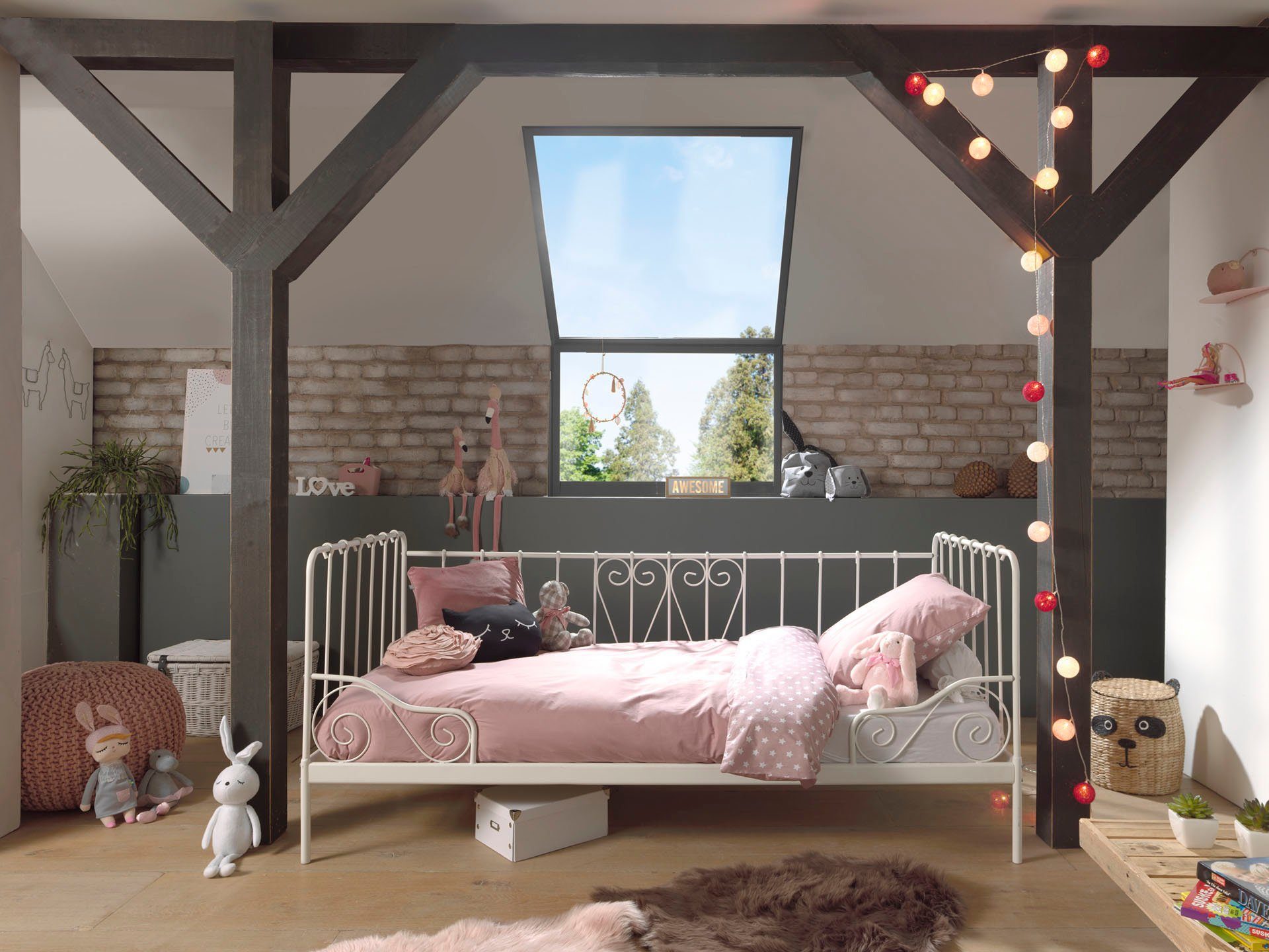 Vipack Jugendbett Alice, Bettgestell Metall, pulverbeschichtet, in nostalgischem Design (B/H/T ca. 205x89,5x94,5cm, zwei Farben zur Auswahl), Metallbett inkl. Lattenrost, stabil und standfest