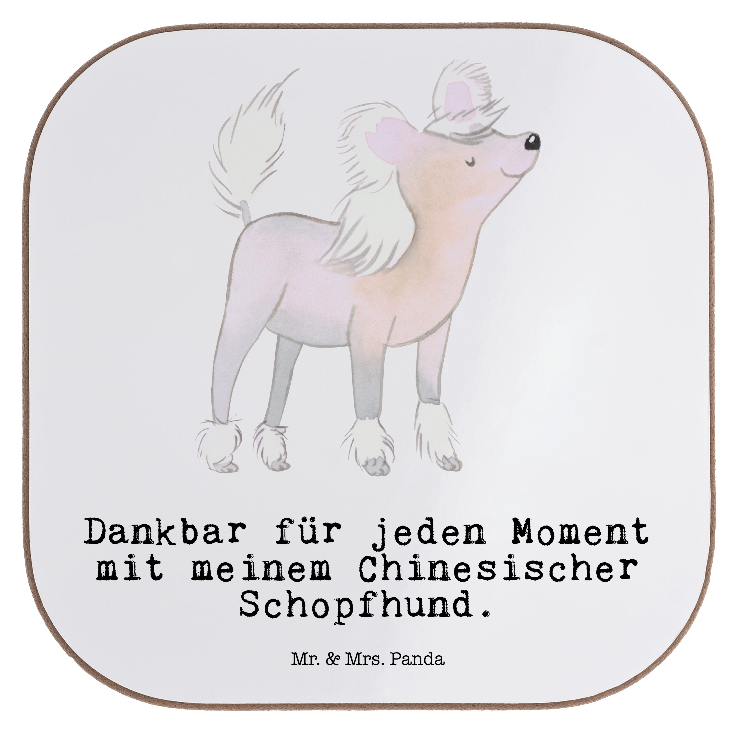 Mr. & Mrs. Panda Getränkeuntersetzer Chinesischer Schopfhund Moment - Weiß - Geschenk, Getränkeuntersetzer, 1-tlg.