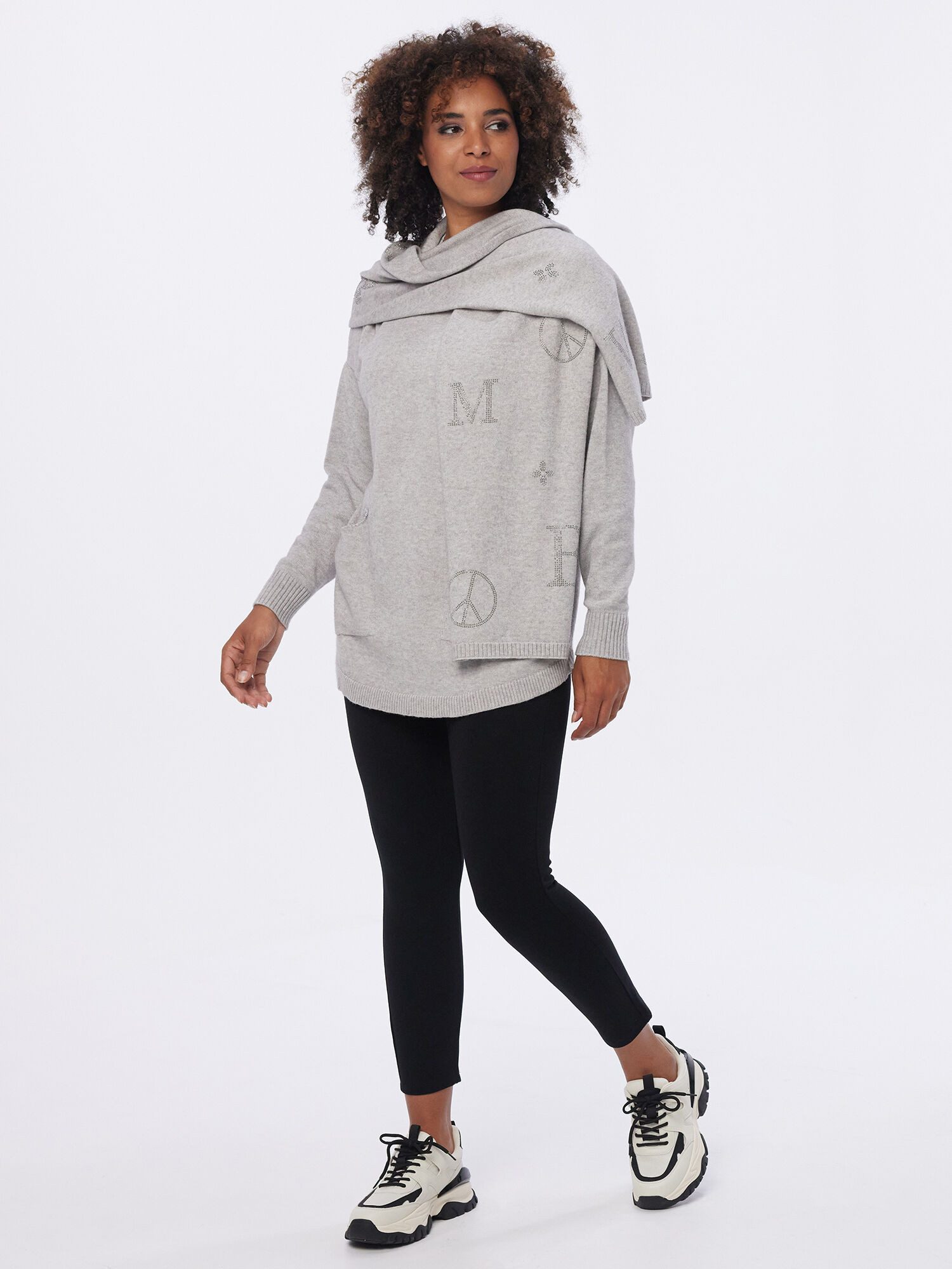 MONACO blue WEEKEND Longpullover Longshirt Figurumspielend (2-tlg) mit Schal