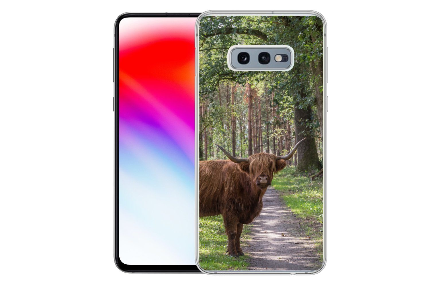 MuchoWow Handyhülle für Samsung Galaxy S10e Schottischer Highlander - Kröte - Baum, Phone Case, Silikon, Schutzhülle Dünn