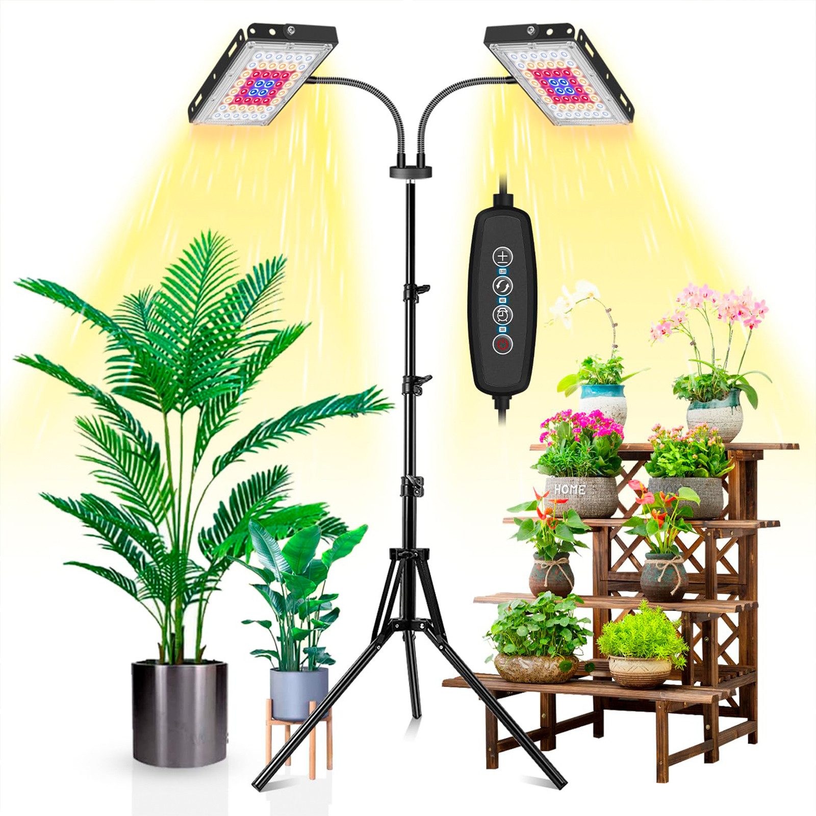 Rosnek Pflanzenlampe Vollspektrum LED mit Ständer, höhenverstellbar, dimmbare, LED fest integriert, mit timer(3/6/12 Stunden),60-160cm höhenverstellbar für große Pflanzen