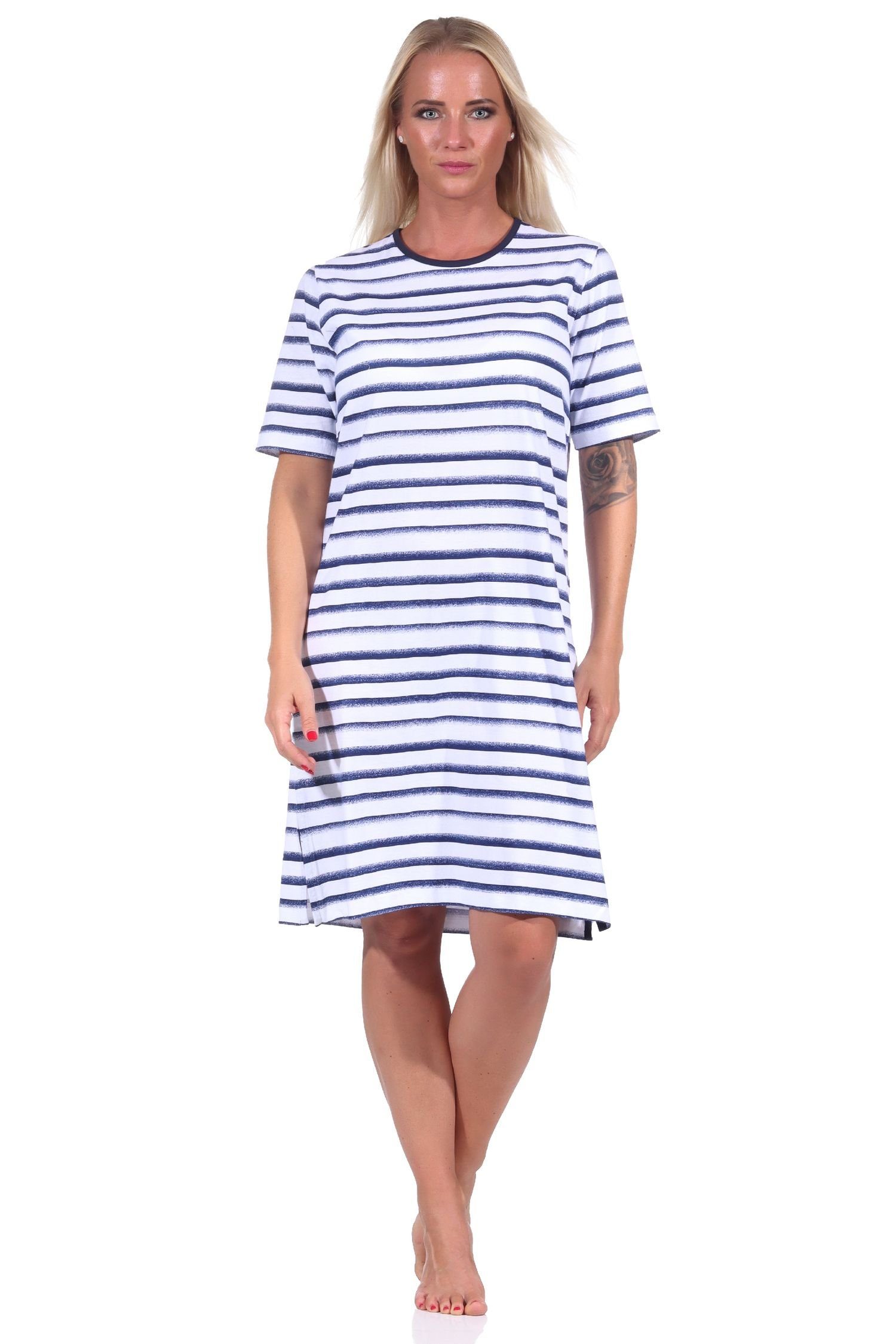 Normann -auch Nachthemd Damen in Nachthemd Streifenoptik in Übergröße maritimer marine kurzarm