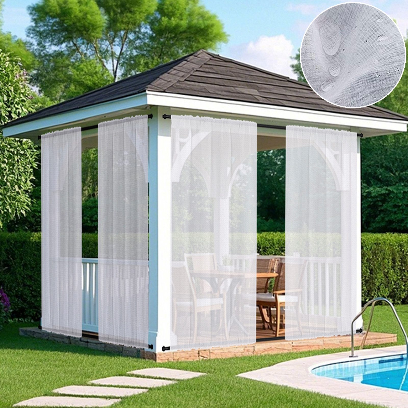 BTTO Gardine Outdoor Vorhang Winddicht & Wasserdicht,Terrassenvorhang (2 St), transparent, Oben und unten mit Stangentasche