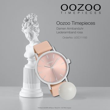 OOZOO Quarzuhr Oozoo Damen Armbanduhr Timepieces Analog, (Analoguhr), Damenuhr rund, groß (ca. 42mm), Lederarmband rosa, Fashion