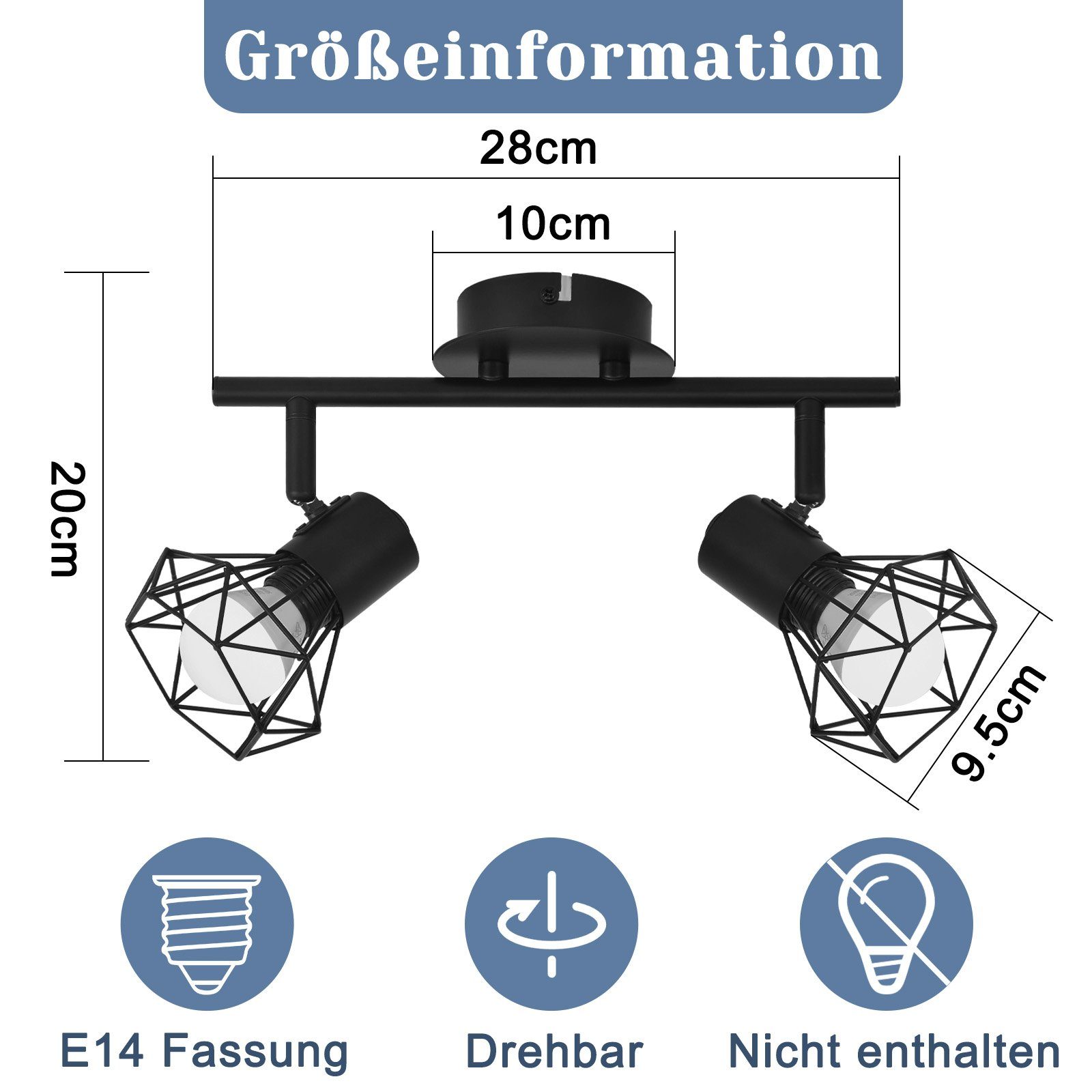 Nettlife Deckenstrahler Deckenlampe 1/2/3/4-flammig Rund schwarz E14 max. 40W, 350° Drehstab+ 90° Drehpunkt, ohne Leuchtmittel, für Wohnzimmer Flur Schlafzimmer – Bild 2 von 5