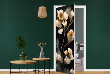 MuchoWow Türtapete Blumen - Schwarz - Pflanzen - Vintage, Matt, bedruckt, (1 St), Fototapete für Tür, Türaufkleber, 75x205 cm