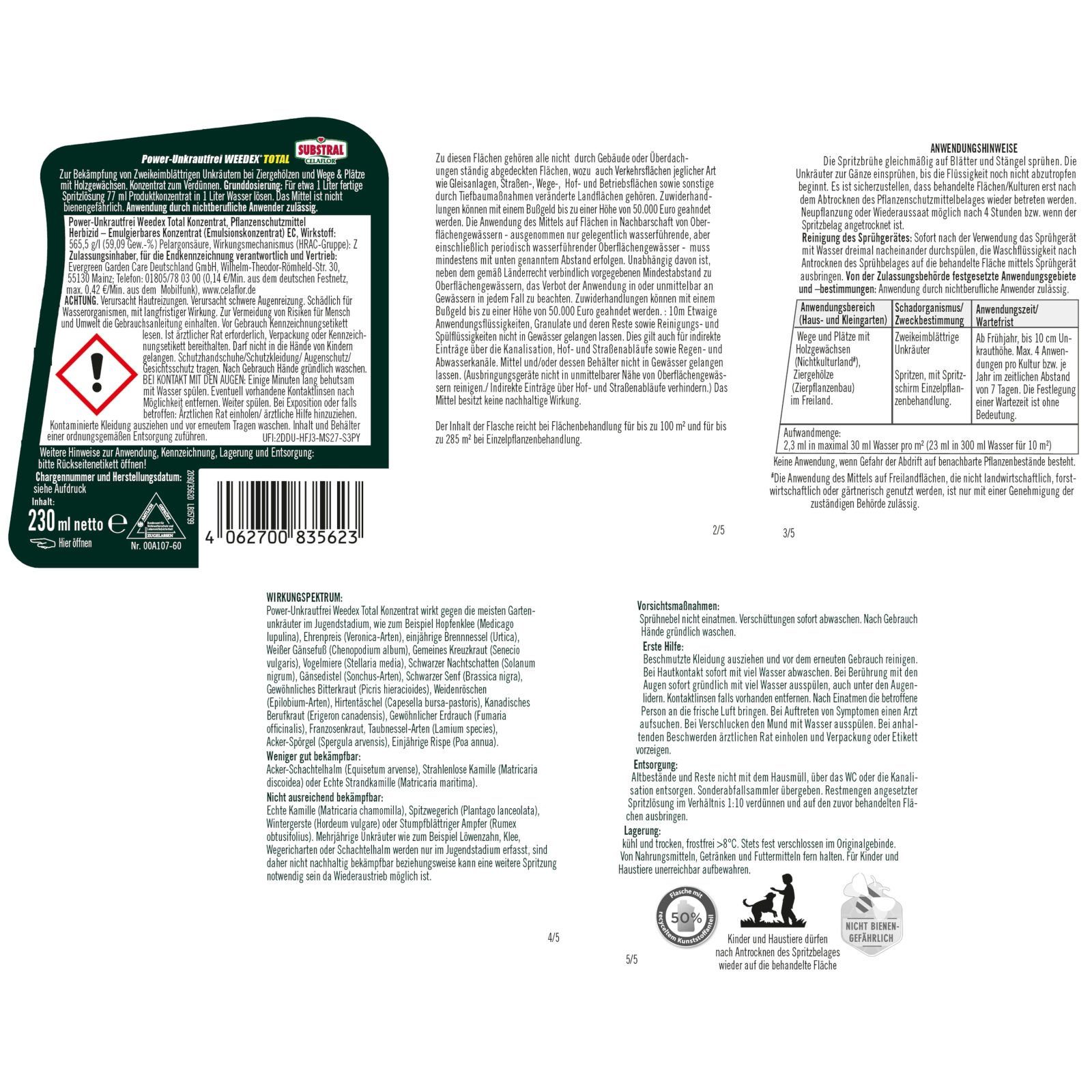 Celaflor Unkrautbekämpfungsmittel Substral Power Unkrautfrei Weedex Total Konzentrat 230 ml, 230 ml
