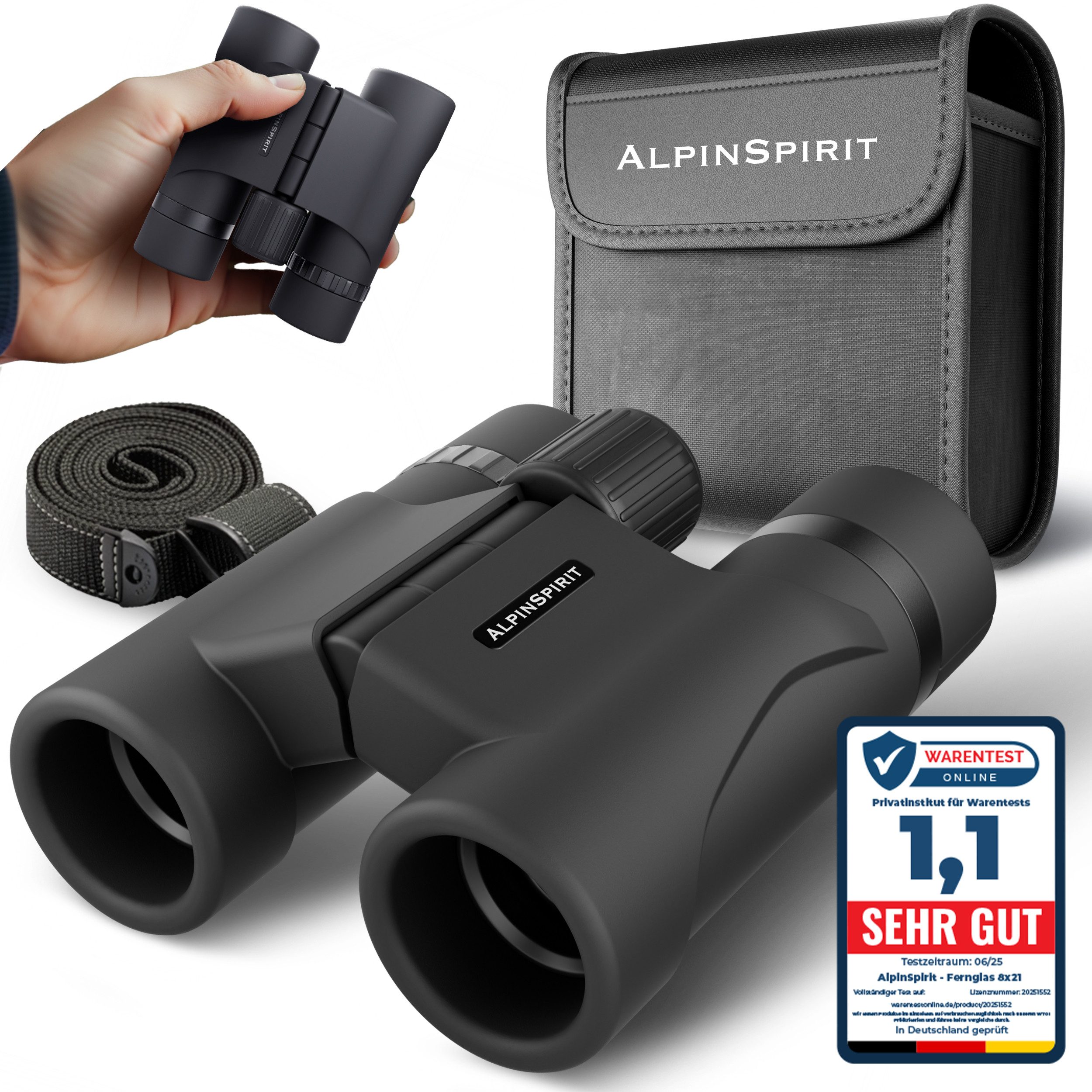 AlpinSpirit Fernglas inkl. Tasche & Zubehör (Testsieger) – für Brillenträger Fernglas (Kinder und Erwachsene, Ideal für Sport, Reise, Freizeit - FMC & BAK4)