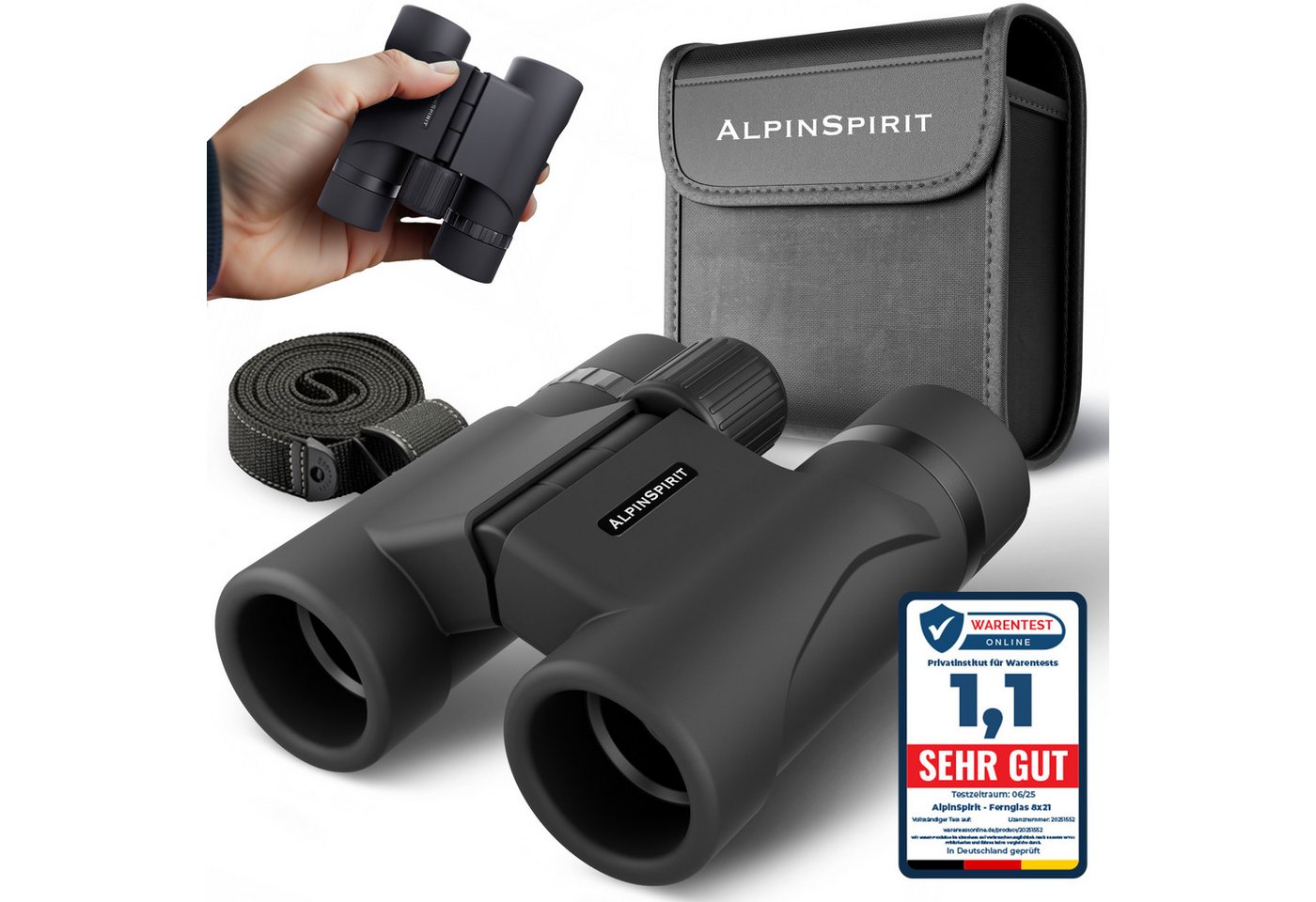 AlpinSpirit Fernglas inkl. Tasche & Zubehör (Testsieger) – für Brillenträger Fernglas (Kinder und Erwachsene, Ideal für Sport, Reise, Freizeit - FMC & BAK4)