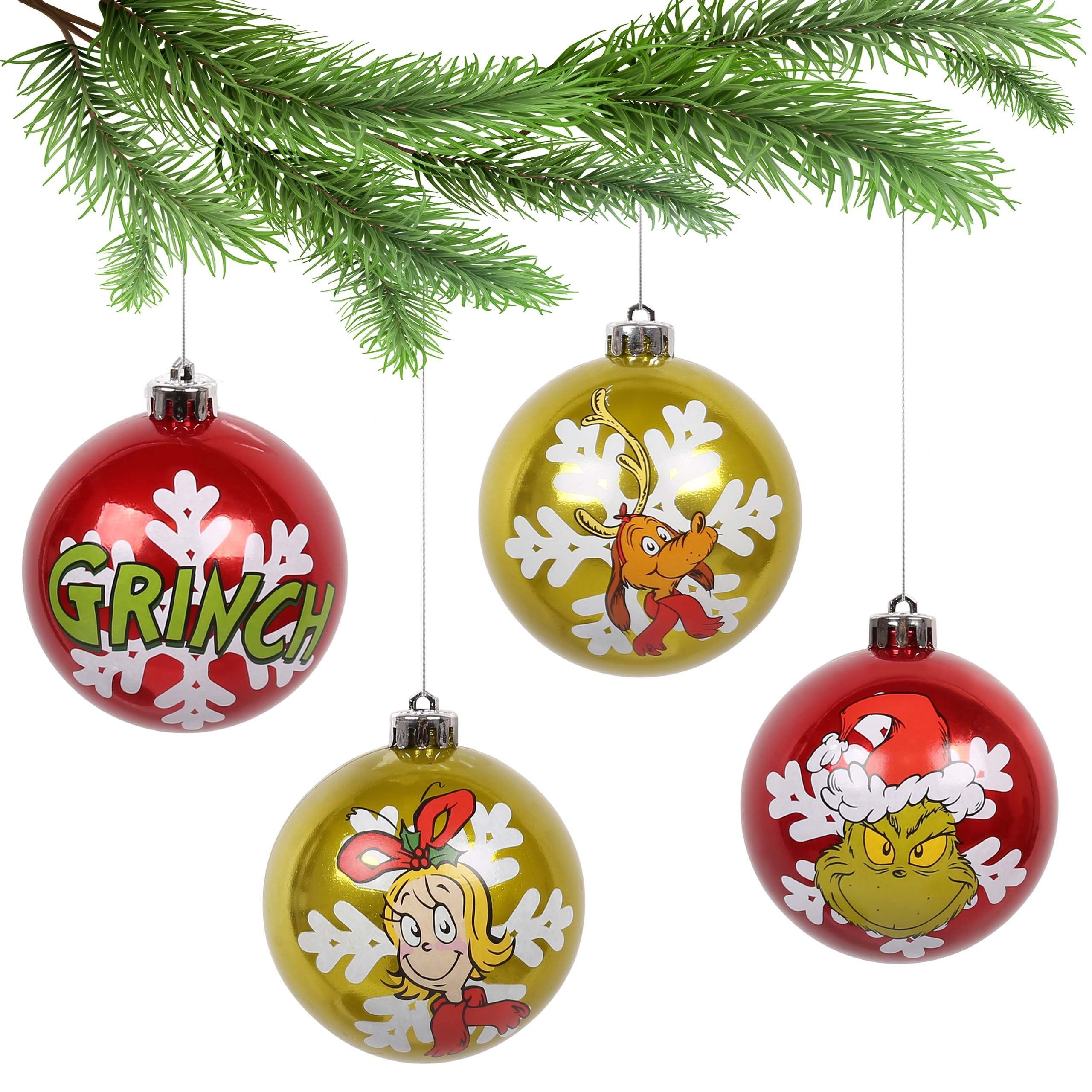 Sarcia.eu Weihnachtsbaumkugel Der Grinch Weihnachtskugelset aus Kunststoff 4 Stück