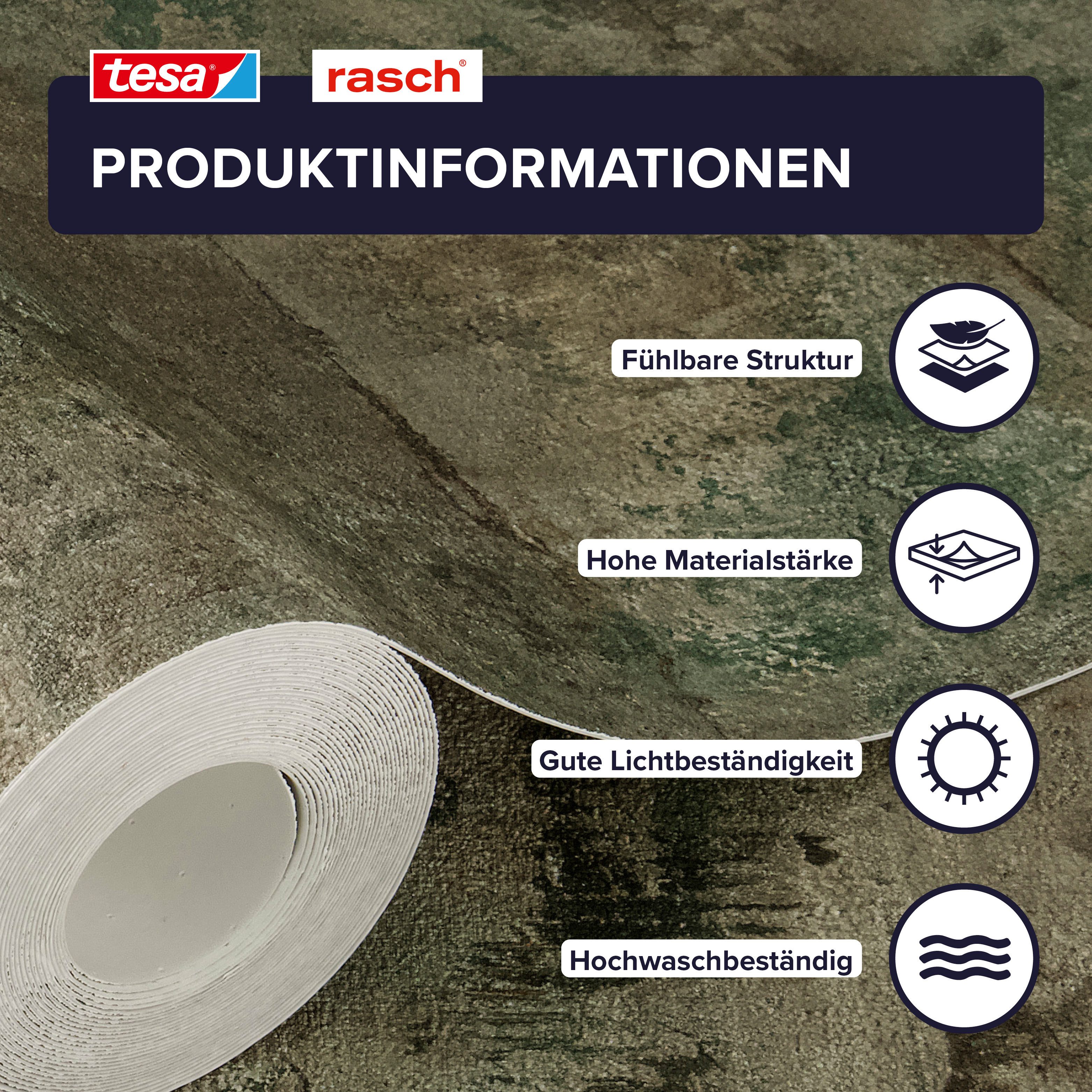 Rasch Vliestapete Atlas - Selbstklebende Tapete Beton von tesa® x rasch®, strukturiert, urban, Betonoptik, Industrial, used, (1 Rolle, 1 St), selbstklebend, 6,00m x 0,53m