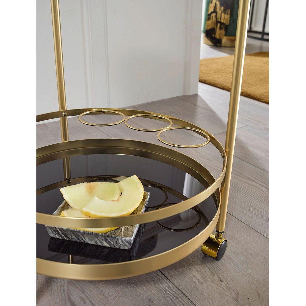 45/76/45cm Servierwagen rund Glasplatte Design Rollen 45cm golden Lomadox auf Couchtisch,